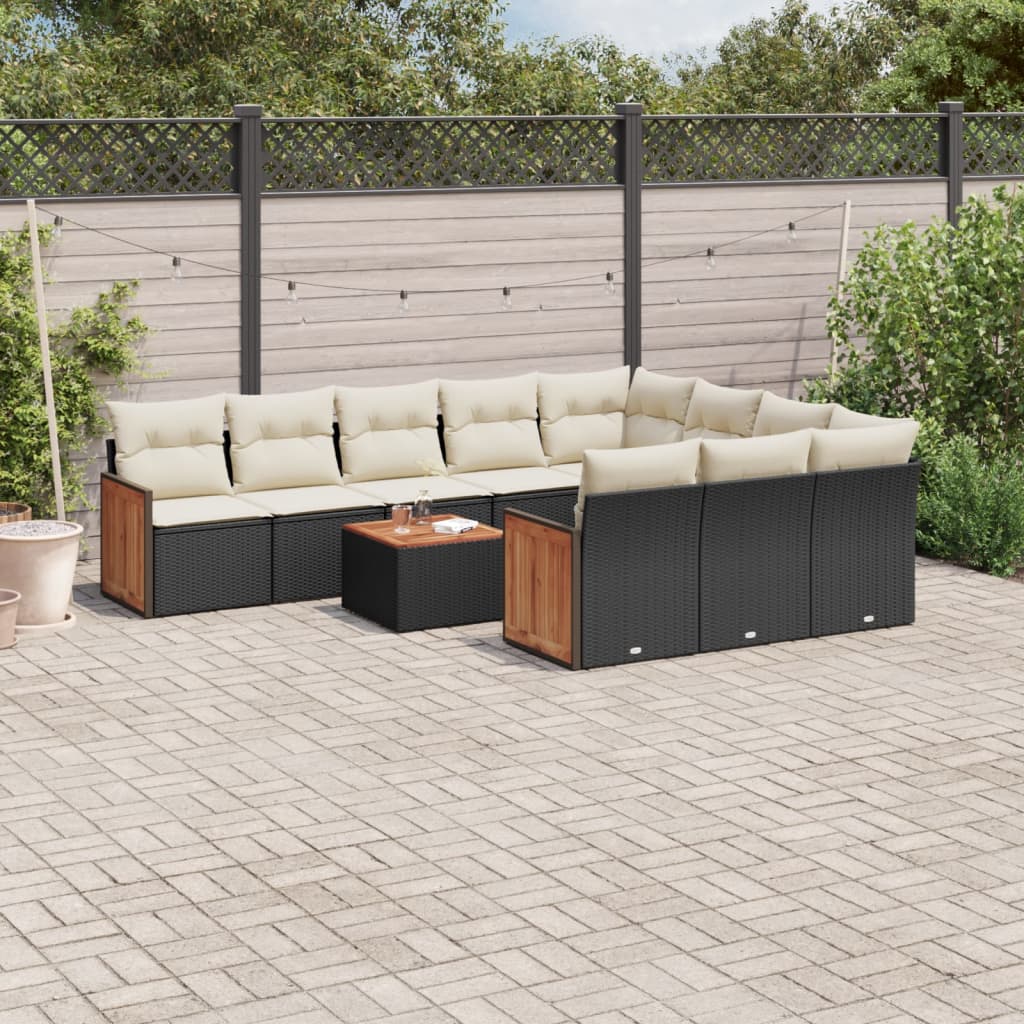 11-tlg. Garten-Sofagarnitur mit Kissen Schwarz Poly Rattan 11-tlg. Garten-Sofagarnitur mit Kissen Schwarz Poly Rattan