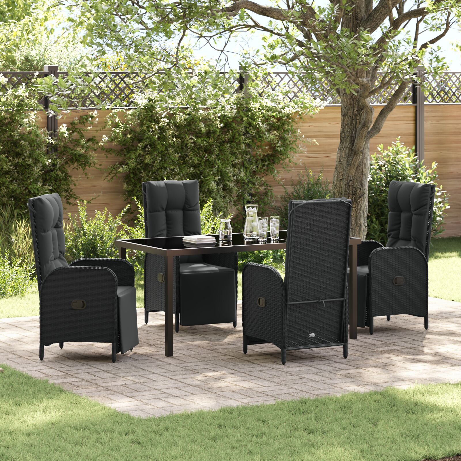 5-teiliges Garten-Essset mit Kissen Schwarz Poly-Rattan 5-teiliges Garten-Essset mit Kissen Schwarz Poly-Rattan