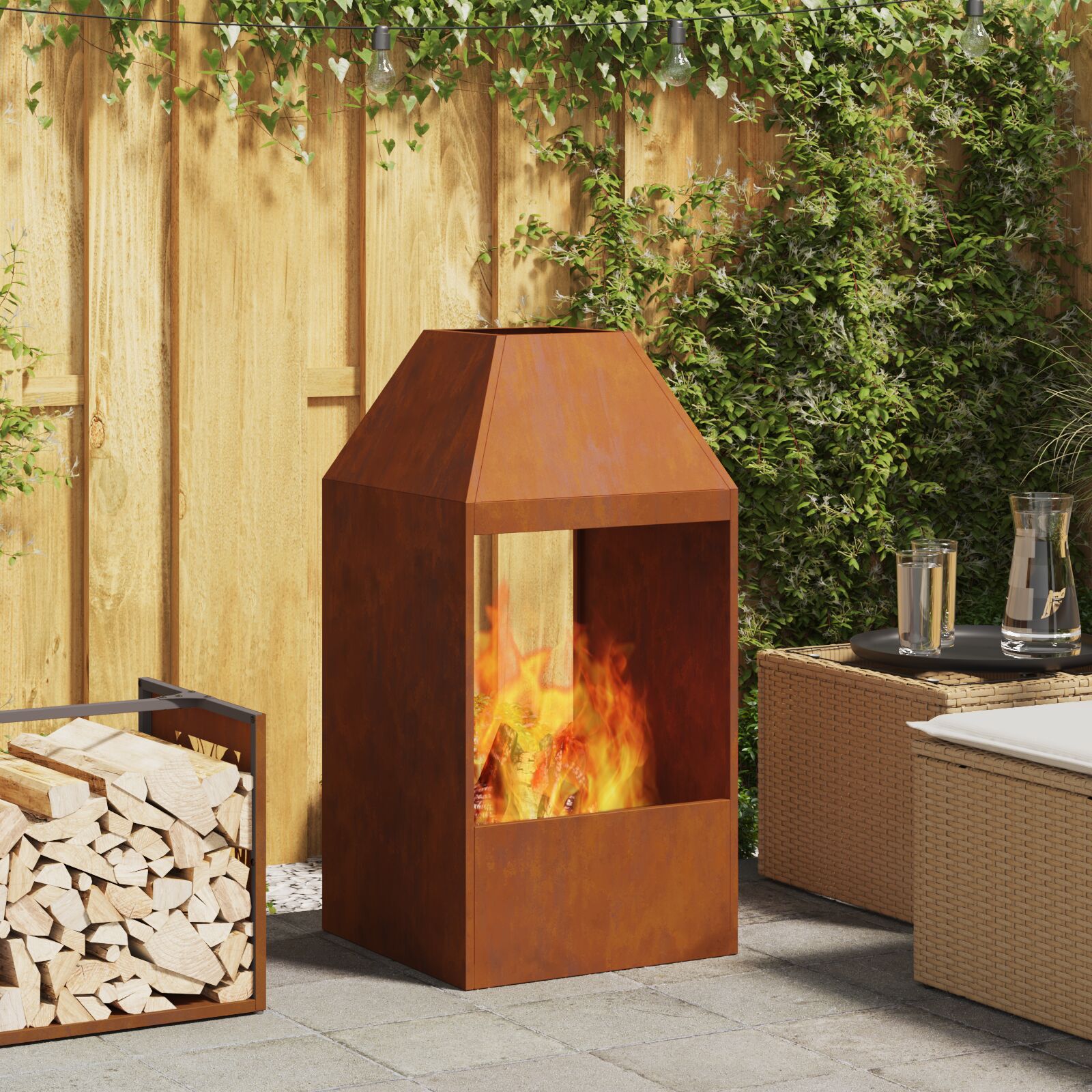 vidaXL Feuerstelle 50x50x100 cm Wetterstahl