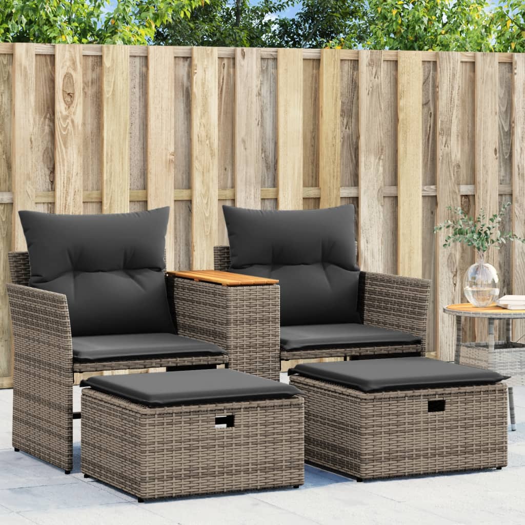 Gartensofa 2-Sitzer mit Hockern Grau Poly Rattan Gartensofa 2-Sitzer mit Hockern Grau Poly Rattan