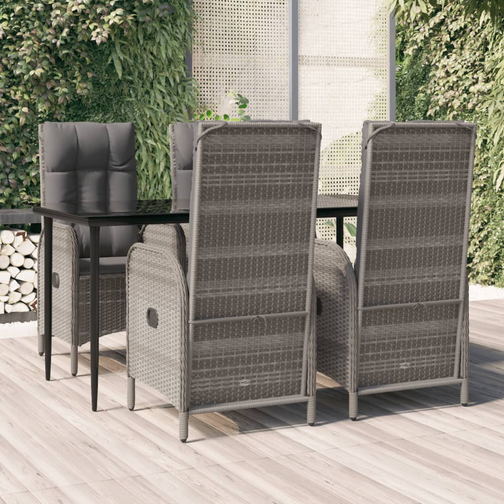 5-tlg. Garten-Essgruppe mit Kissen Schwarz und Grau Poly Rattan