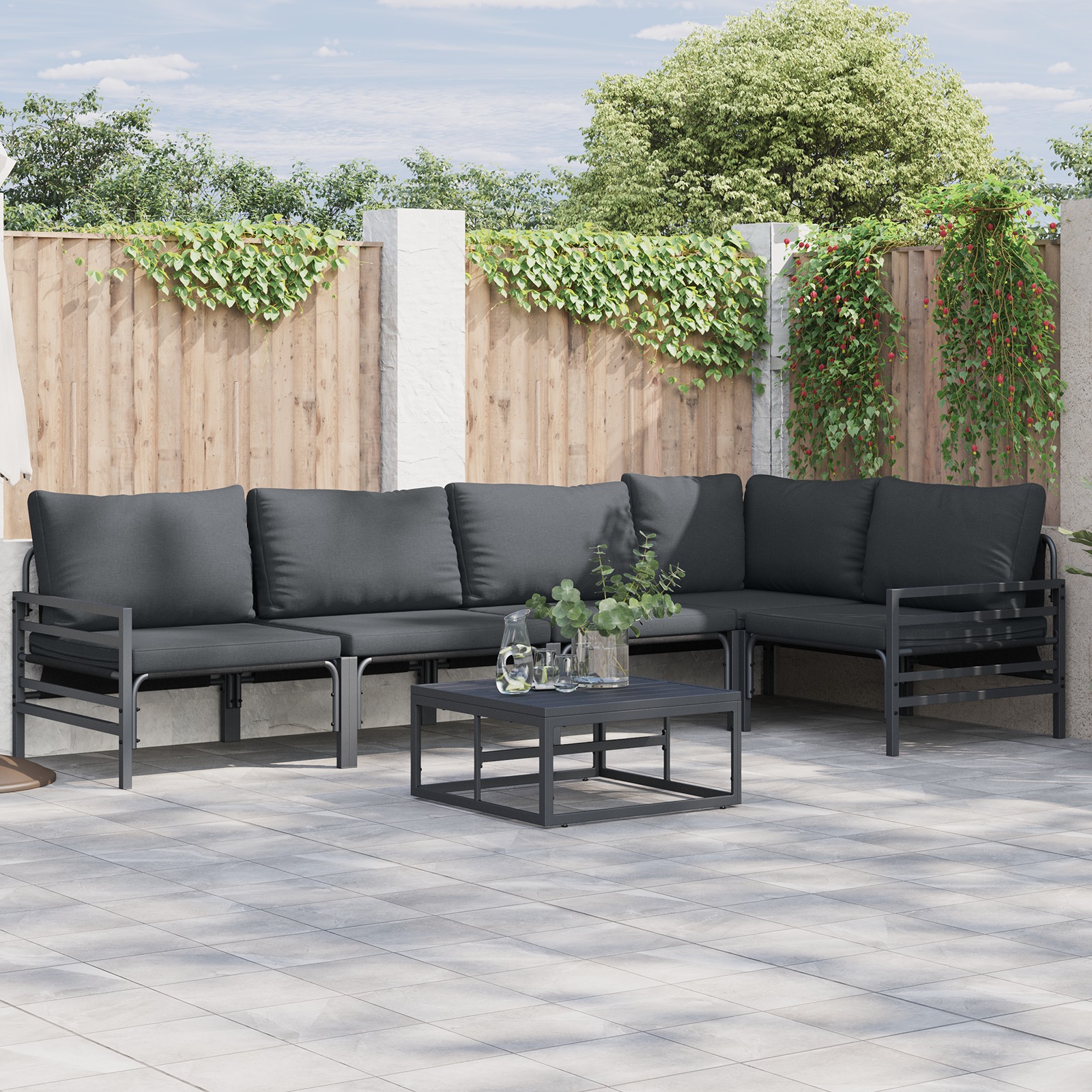 Garten-Sofa-Set 5 pcs Anthrazit Stahl Garten-Sofa-Set 5 pcs Anthrazit Stahl