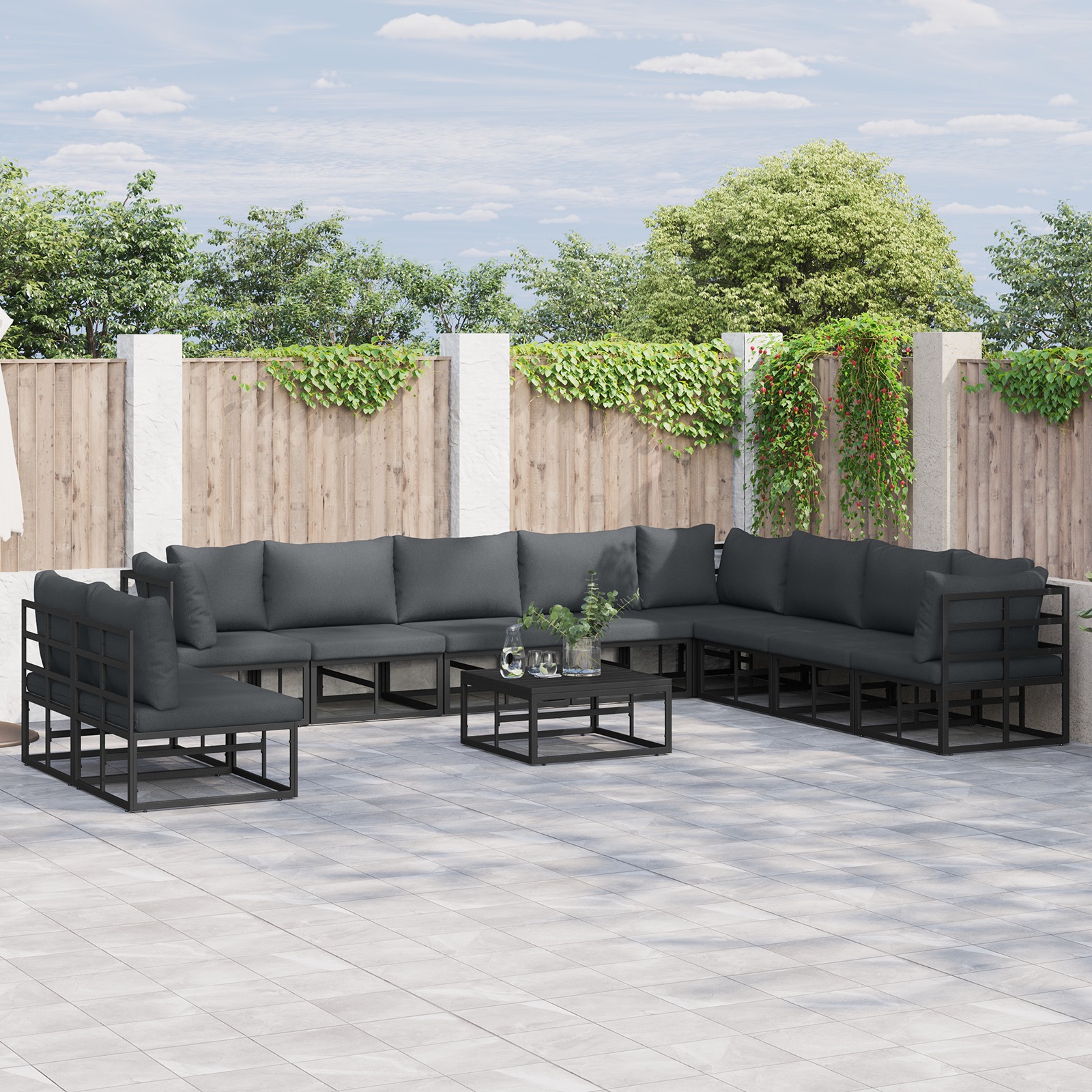 Garten-Sofa-Set 11 pcs Schwarz 70 x 70 x 32 cm Aluminium Garten-Sofa-Set 11 pcs Schwarz 70 x 70 x 32 cm Aluminium
