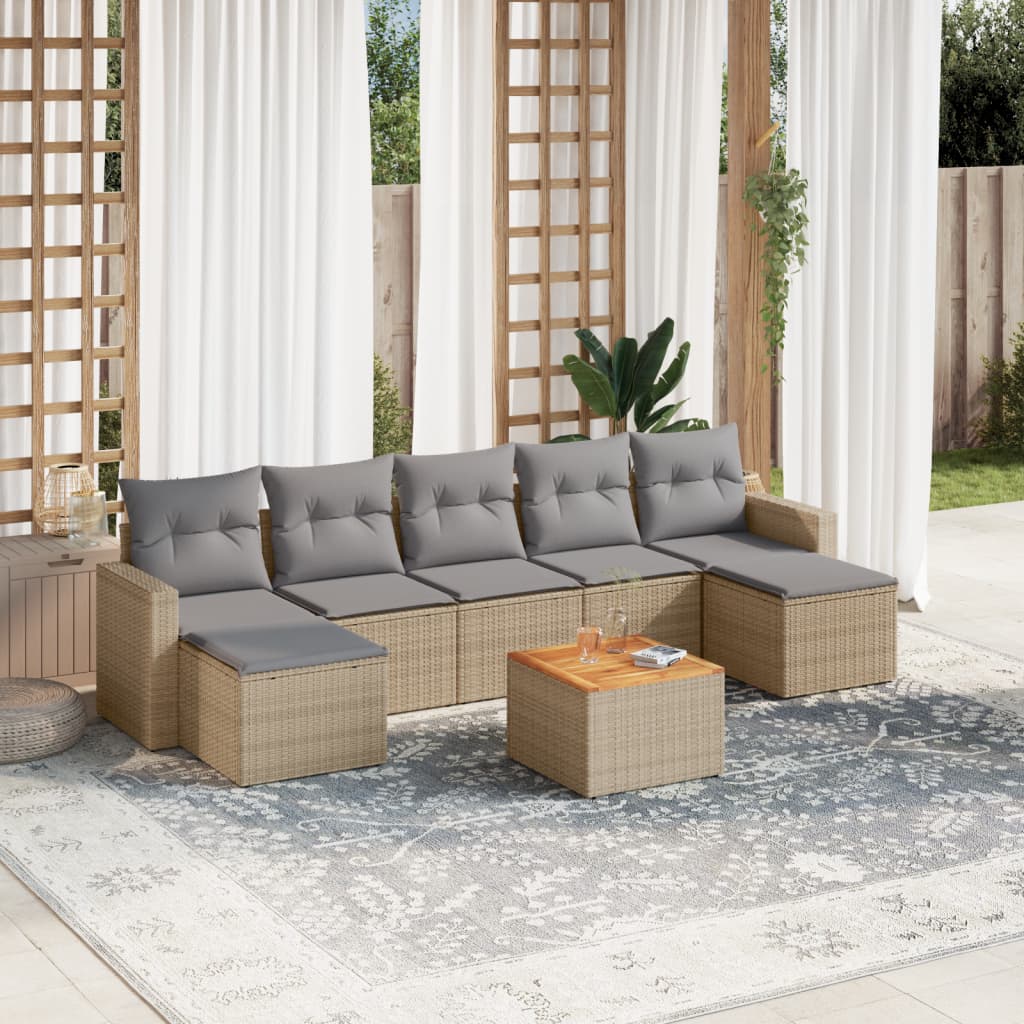 8-tlg. Garten-Sofagarnitur mit Kissen Beige Poly Rattan 8-tlg. Garten-Sofagarnitur mit Kissen Beige Poly Rattan
