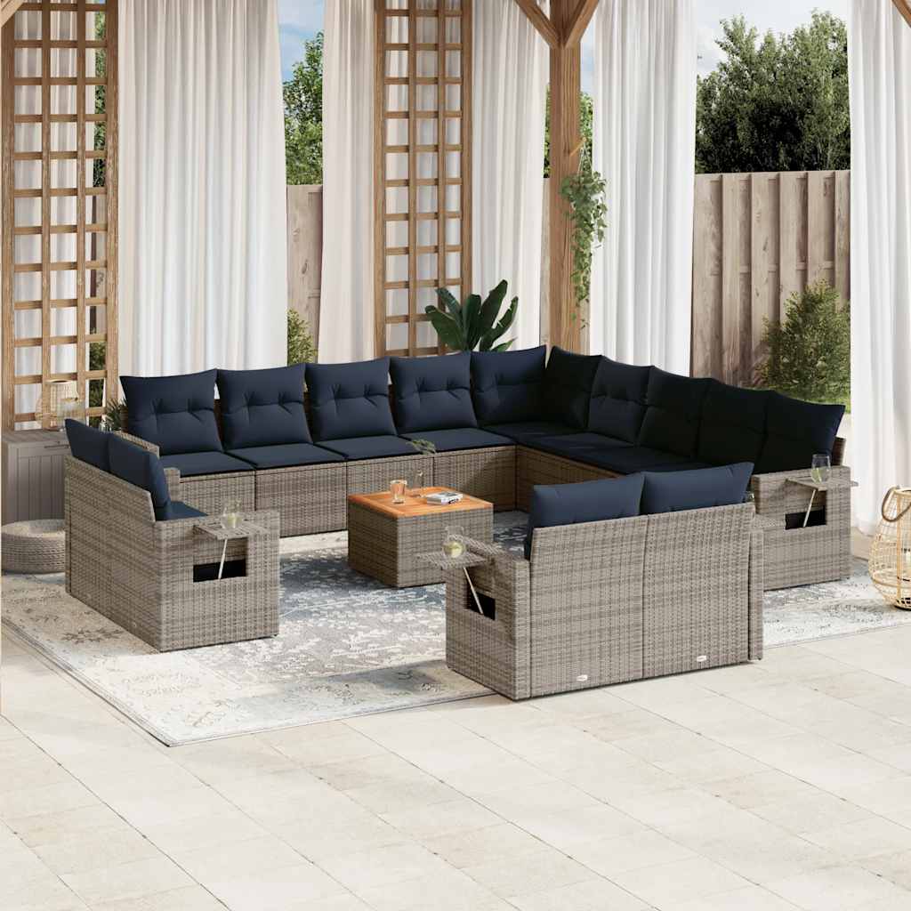 14-teiliges Gartensofa-Set mit Kissen, grau, Polyrattan 14-teiliges Gartensofa-Set mit Kissen, grau, Polyrattan