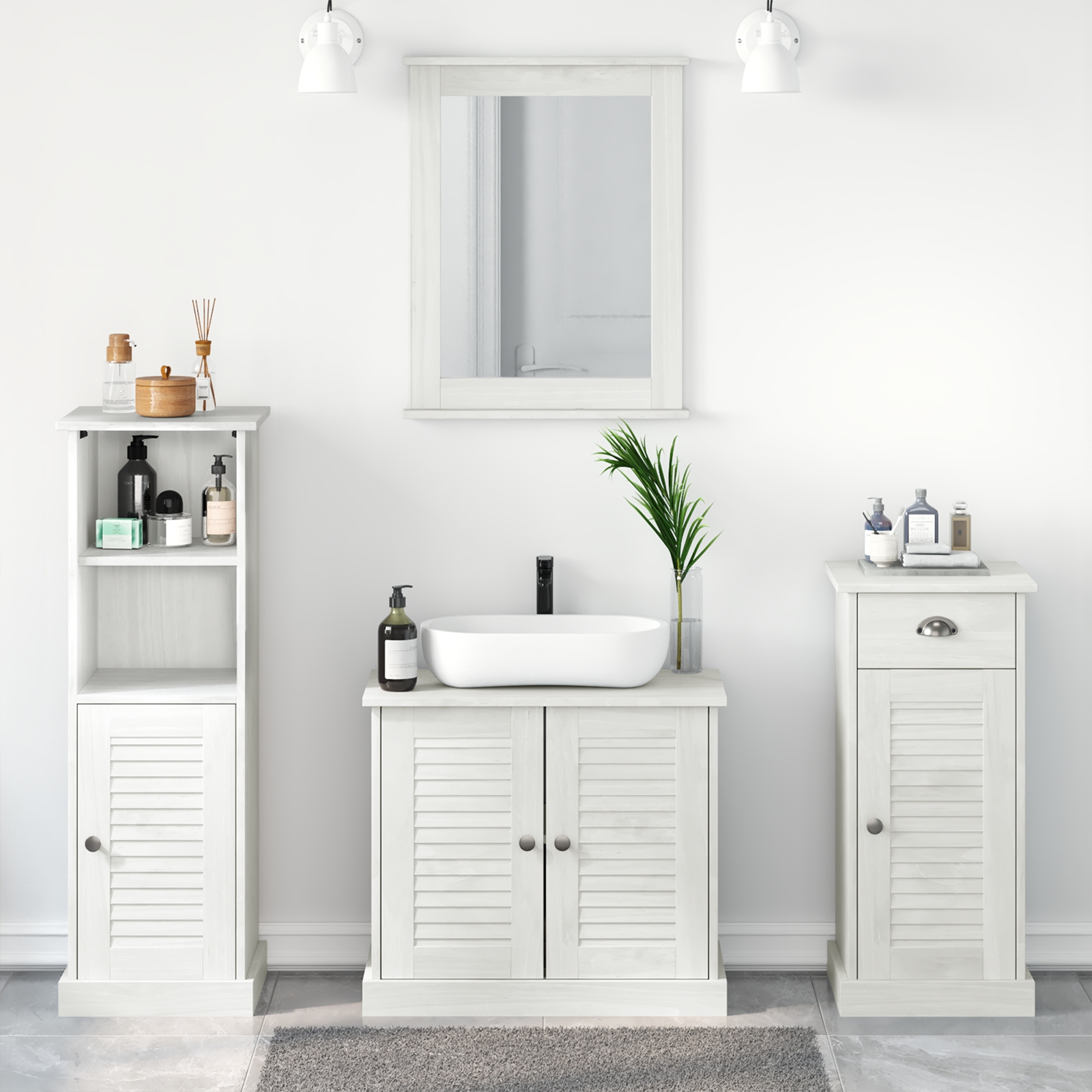 Badezimmermöbel Set 3 pcs Antik Weiß 37 x 34 x 110 cm