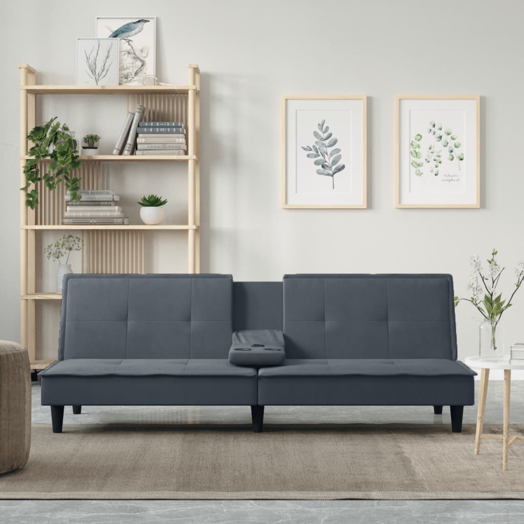 Schlafsofa mit Getränkehaltern Dunkelgrau Samt Schlafsofa mit Getränkehaltern Dunkelgrau Samt