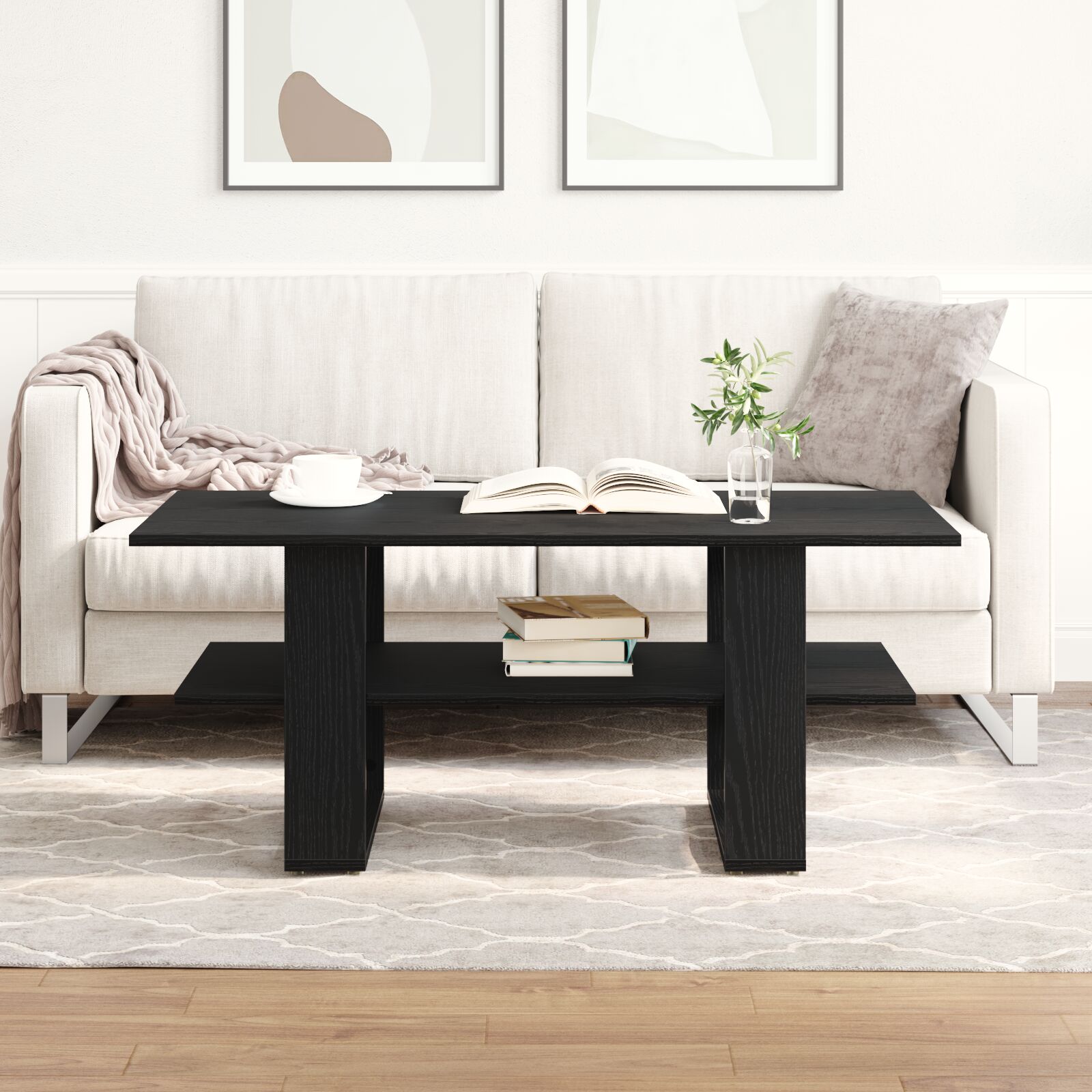 vidaXL Couchtisch Schwarzer Eichenholz 102x55x42 cm Holzwerkstoff