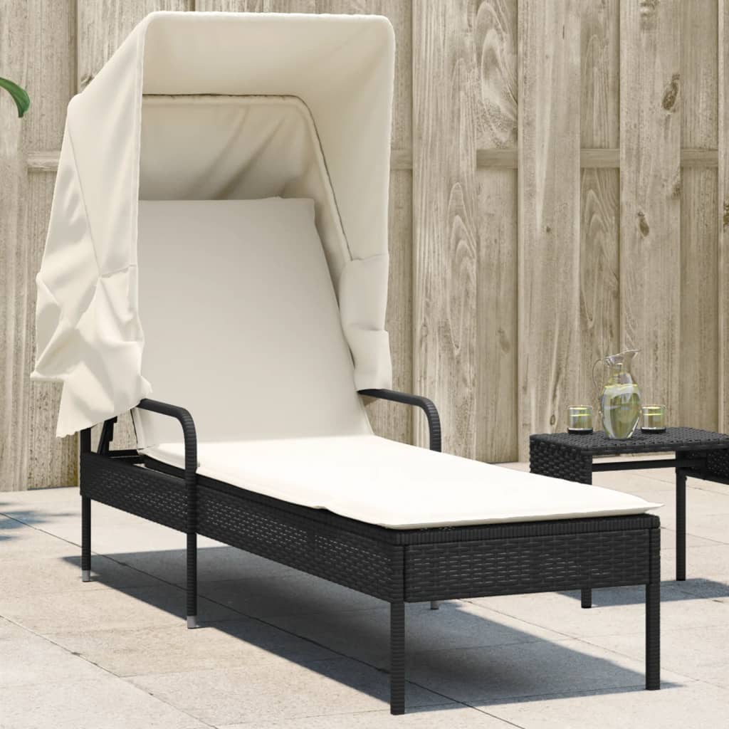 Sonnenliege mit Dach Schwarz Poly Rattan Sonnenliege mit Dach Schwarz Poly Rattan