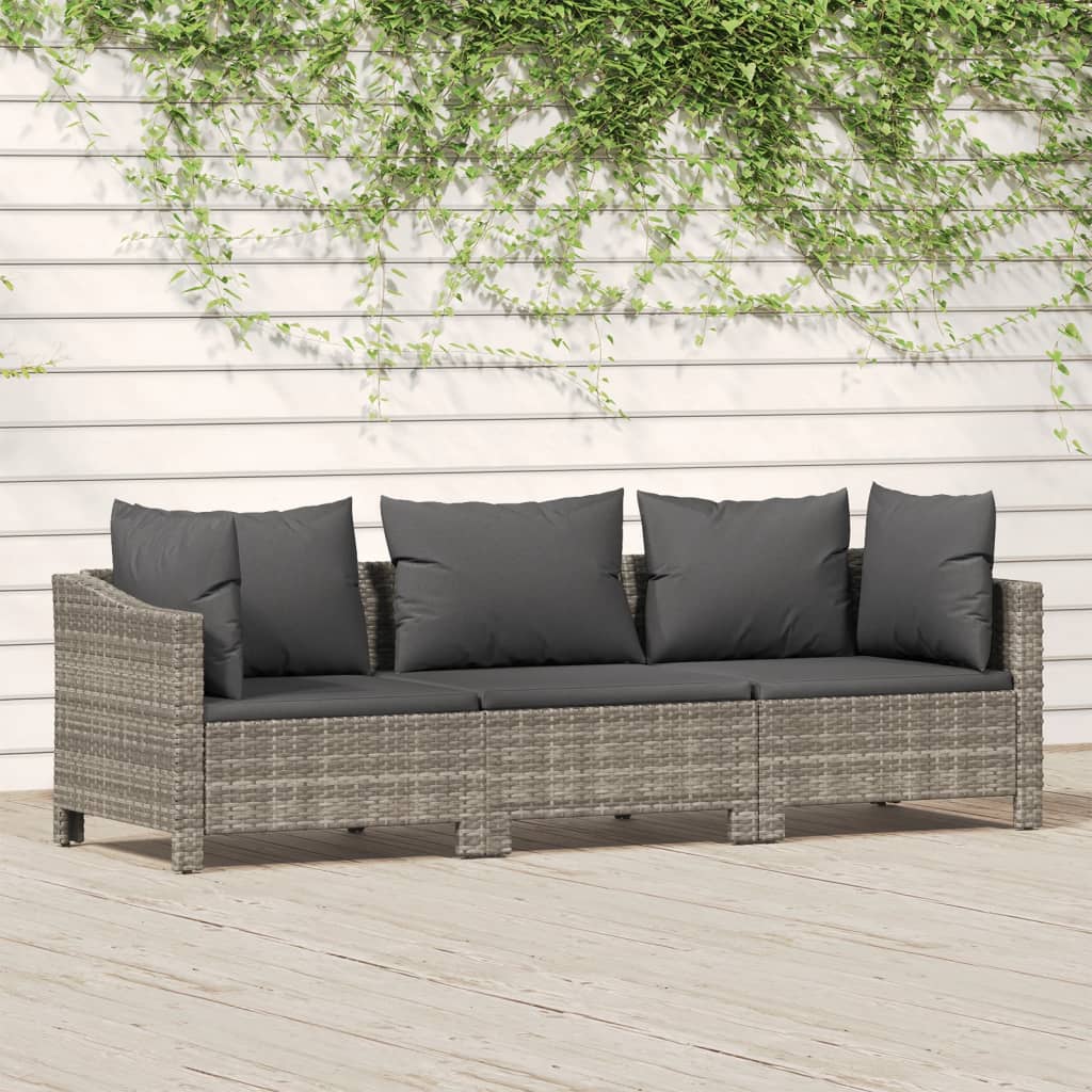 3-tlg. Garten-Lounge-Set mit Kissen Grau Poly Rattan 3-tlg. Garten-Lounge-Set mit Kissen Grau Poly Rattan