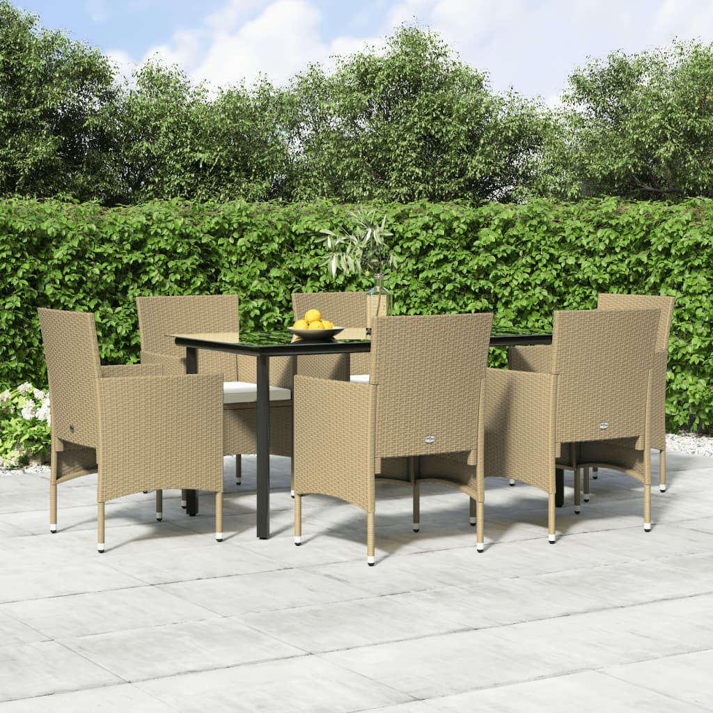 7-tlg. Garten-Essgruppe mit Kissen Beige und Schwarz