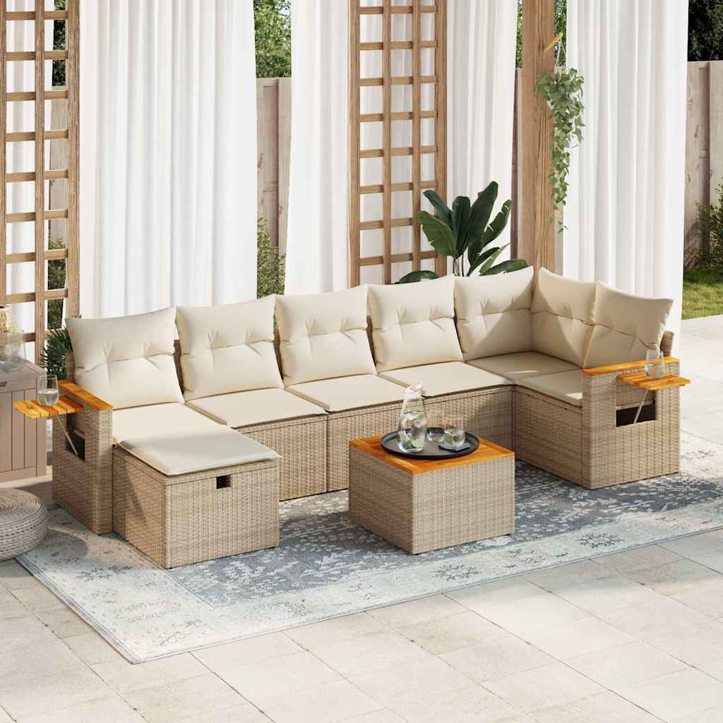 8-tlg. Garten-Sofagarnitur mit Kissen Beige Poly Rattan 8-tlg. Garten-Sofagarnitur mit Kissen Beige Poly Rattan
