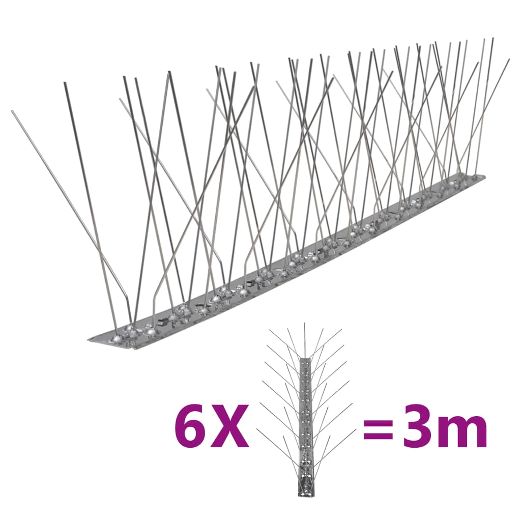 6-tlg. Vogelabwehr-Spikes-Set 3 m Edelstahl 5-reihig