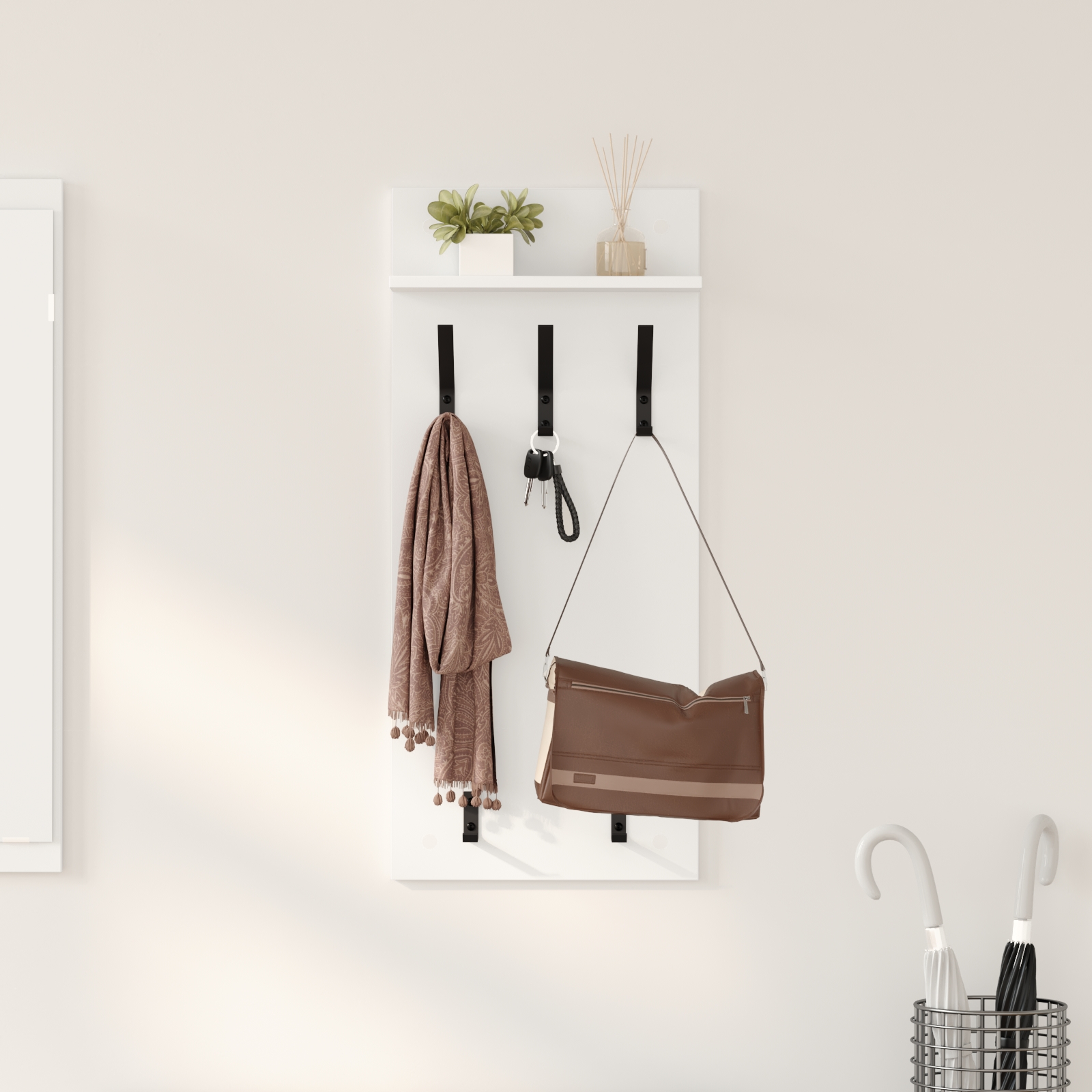 Wandmontierter Kleiderständer mit Regal Wandmontiert Weiß 90 x 40 x 10 cm