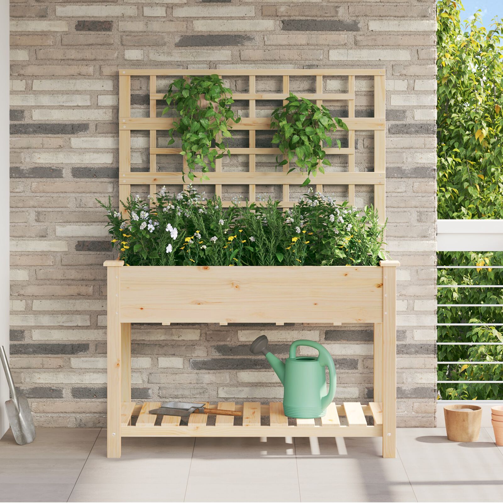 Gartenpflanzer mit Rankgitter und Regal 115x59x152 cm Massivholz Kiefer