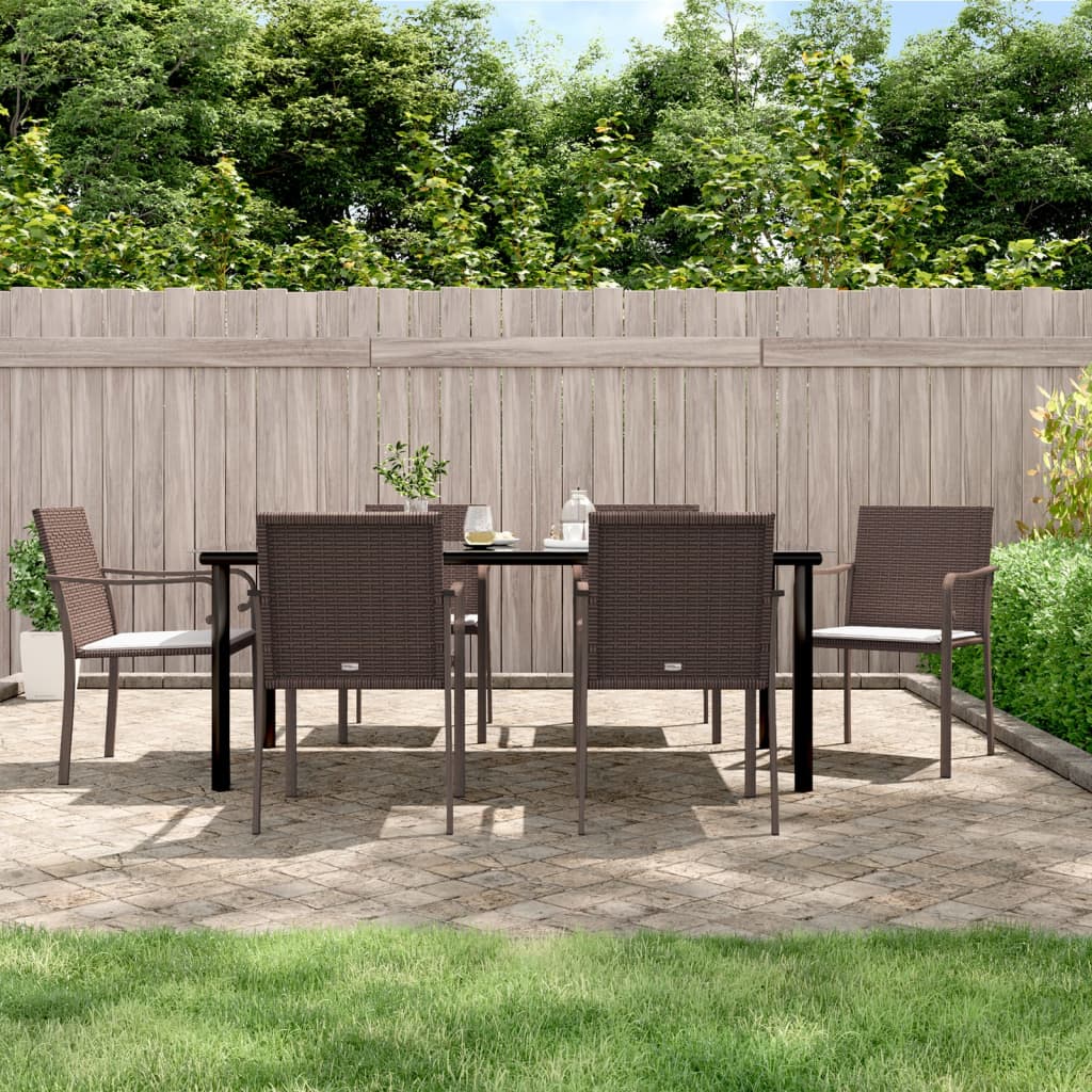 7-tlg. Garten-Essgruppe mit Kissen Poly Rattan und Stahl 7-tlg. Garten-Essgruppe mit Kissen Poly Rattan und Stahl