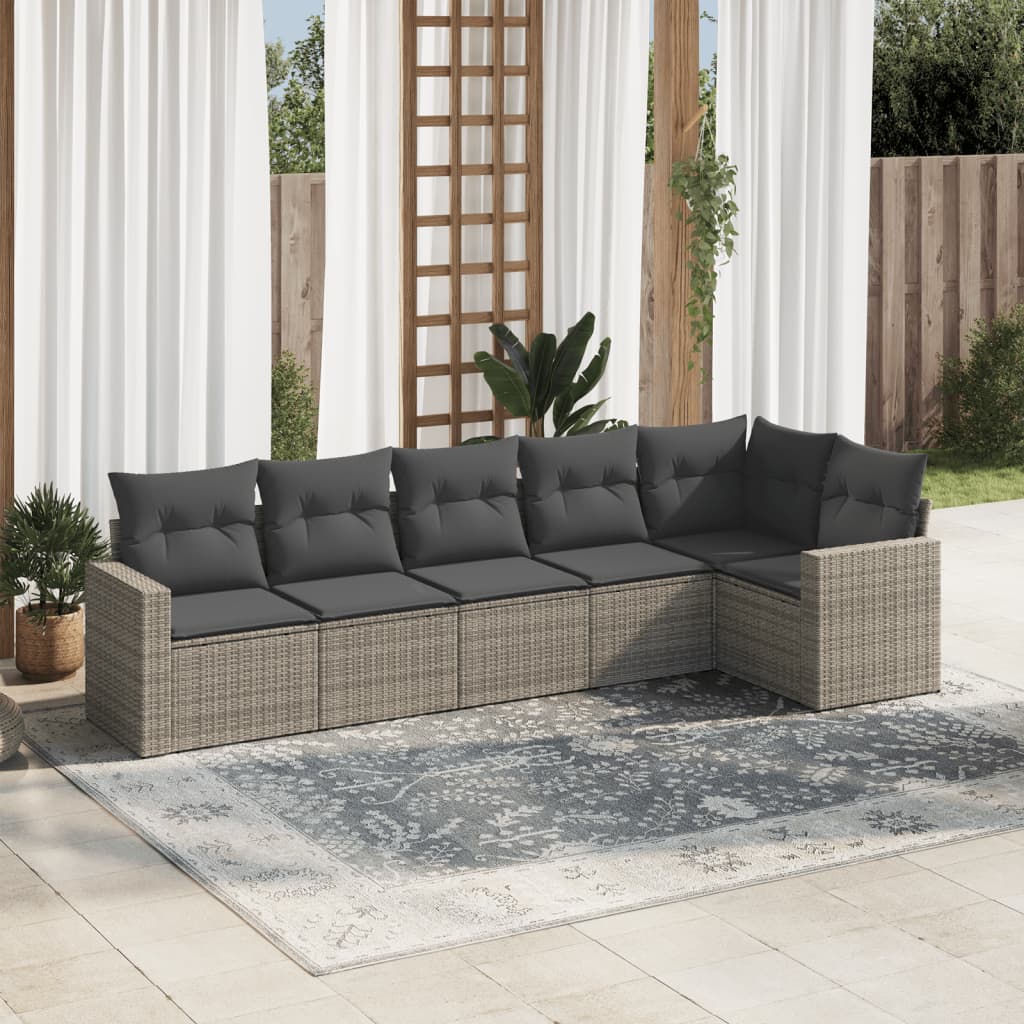 6-tlg. Garten-Sofagarnitur mit Kissen Grau Poly Rattan 6-tlg. Garten-Sofagarnitur mit Kissen Grau Poly Rattan