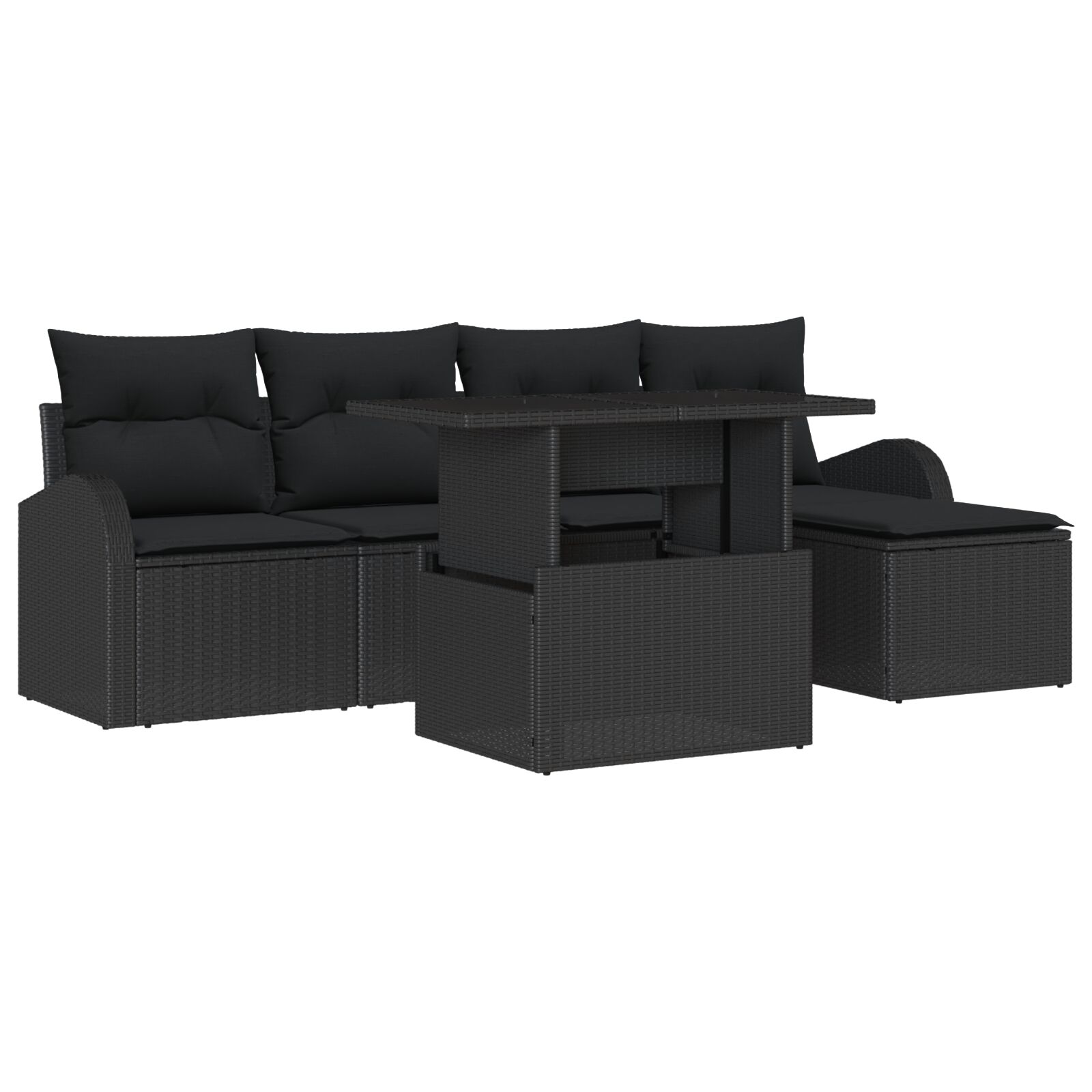 6-teiliges Garten Sofa Set mit Kissen Schwarz Poly Rattan, 2-Sitzer Garten Sofa mit Stauraum & Kissen Schwarz Poly Rattan 6-teiliges Garten Sofa Set mit Kissen Schwarz Poly Rattan, 2-Sitzer Garten Sofa mit Stauraum & Kissen Schwarz Poly Rattan