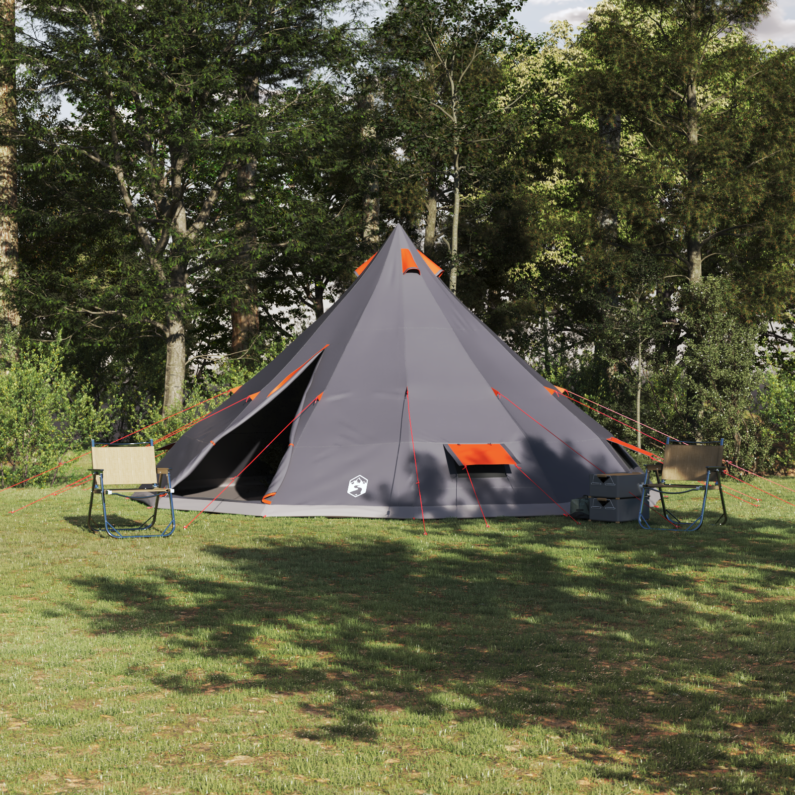 Familienzelt Tipi Grau und Orange für 12 Personen, wasserdicht