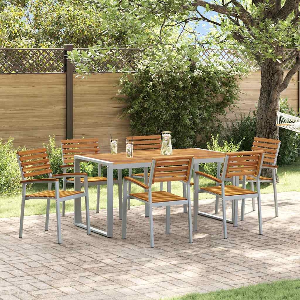 7-teiliges Garten Essset aus solidem Akazienholz und Metall