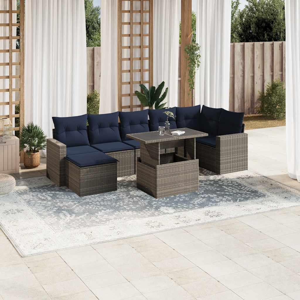 8-teiliges Gartensofa-Set mit Kissen, grau, Polyrattan 8-teiliges Gartensofa-Set mit Kissen, grau, Polyrattan