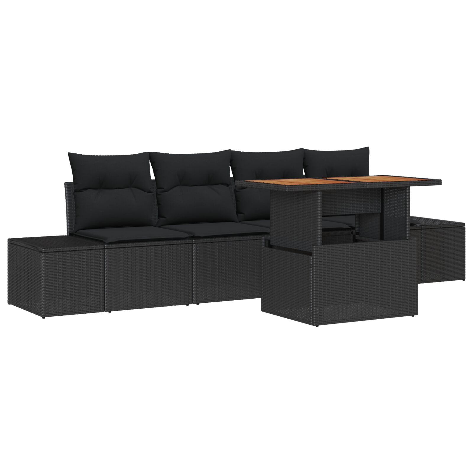 5-teiliges Garten Sofa Set mit Kissen Schwarz Poly-Rattan