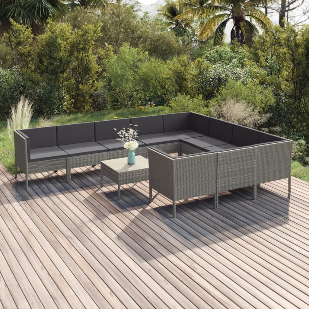 11-tlg. Garten-Lounge-Set mit Auflagen Poly Rattan Grau 11-tlg. Garten-Lounge-Set mit Auflagen Poly Rattan Grau