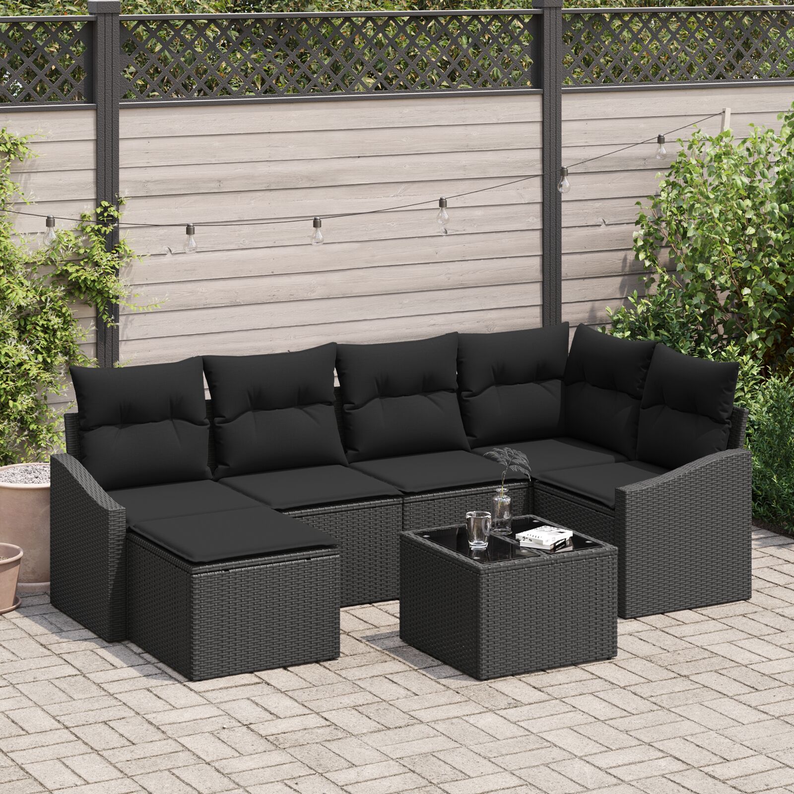 7-teiliges Garten Sofa Set mit Kissen Beige Poly Rattan 7-teiliges Garten Sofa Set mit Kissen Beige Poly Rattan