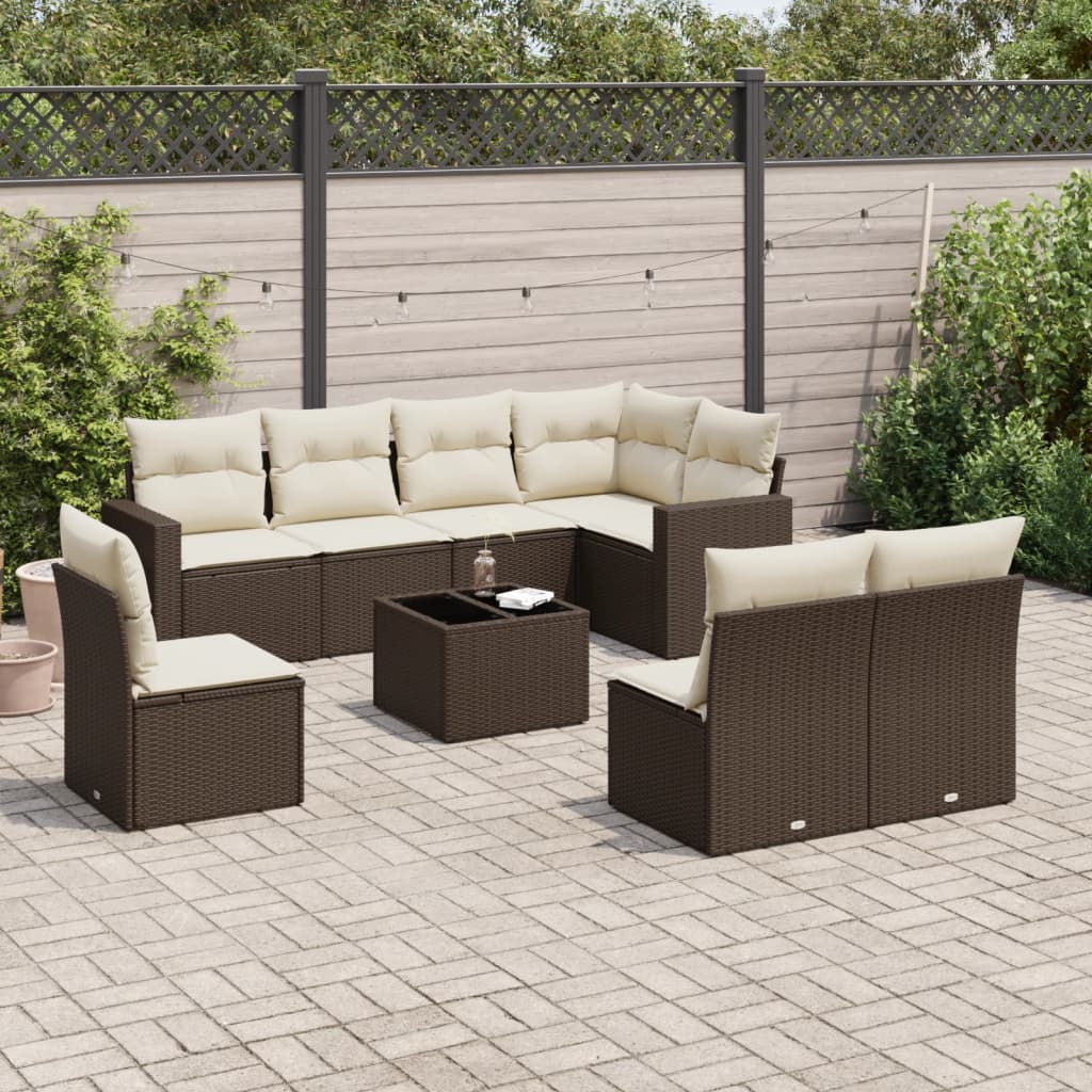 9-tlg. Garten-Sofagarnitur mit Kissen Braun Poly Rattan 9-tlg. Garten-Sofagarnitur mit Kissen Braun Poly Rattan