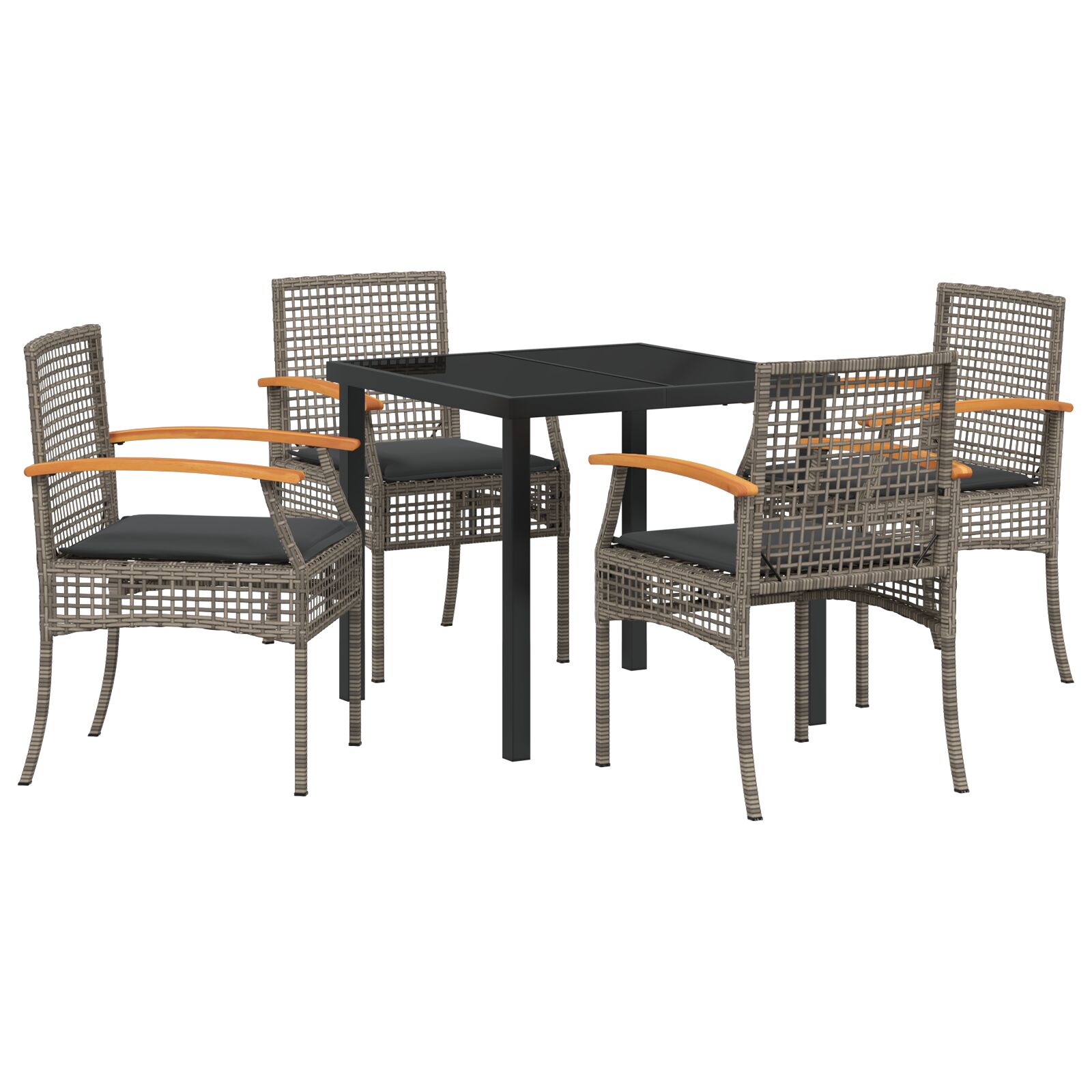 5-teiliges Garten-Dining-Set mit Kissen Grau Poly-Rattan
