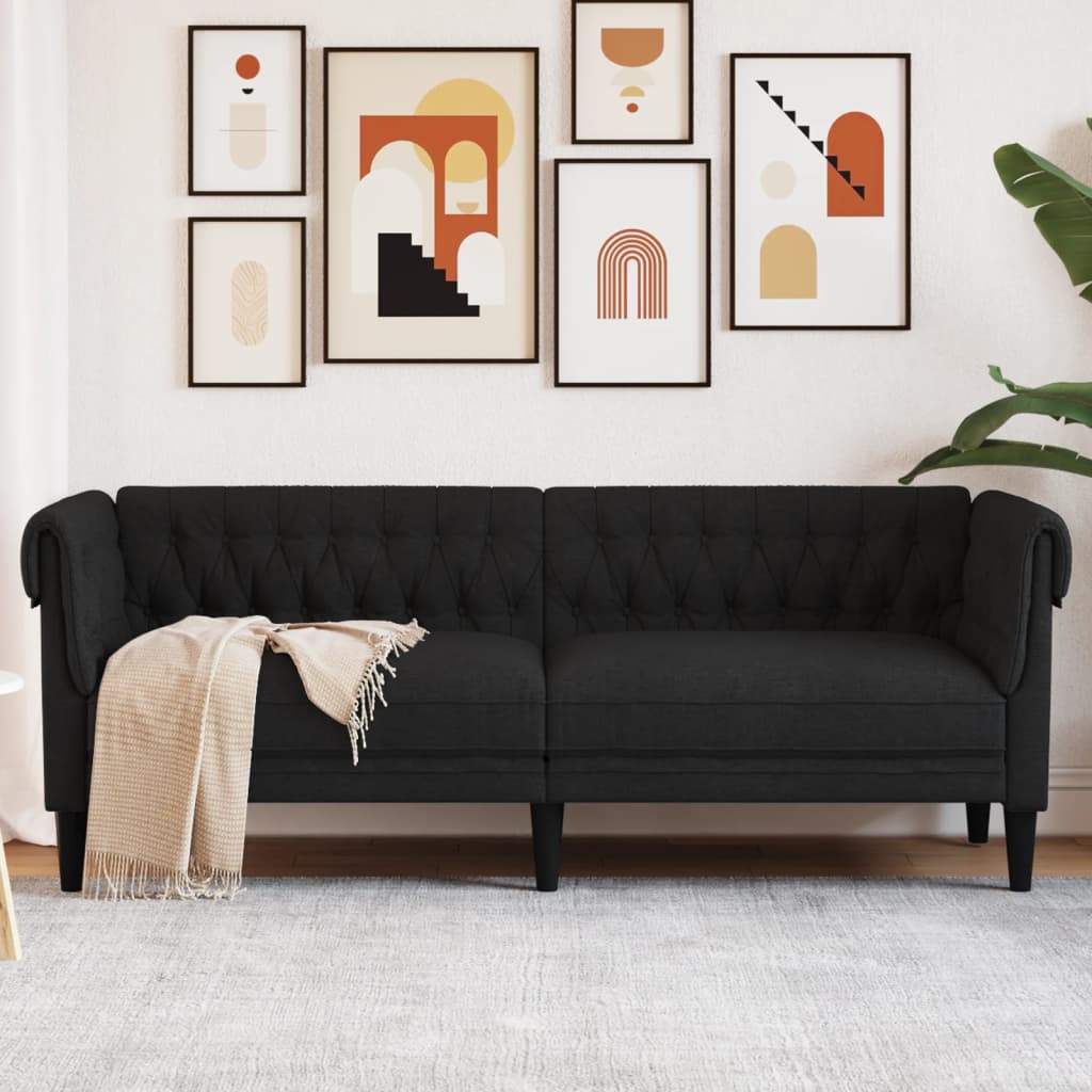 Chesterfield-Sofa 3-Sitzer Schwarz Stoff Chesterfield-Sofa 3-Sitzer Schwarz Stoff