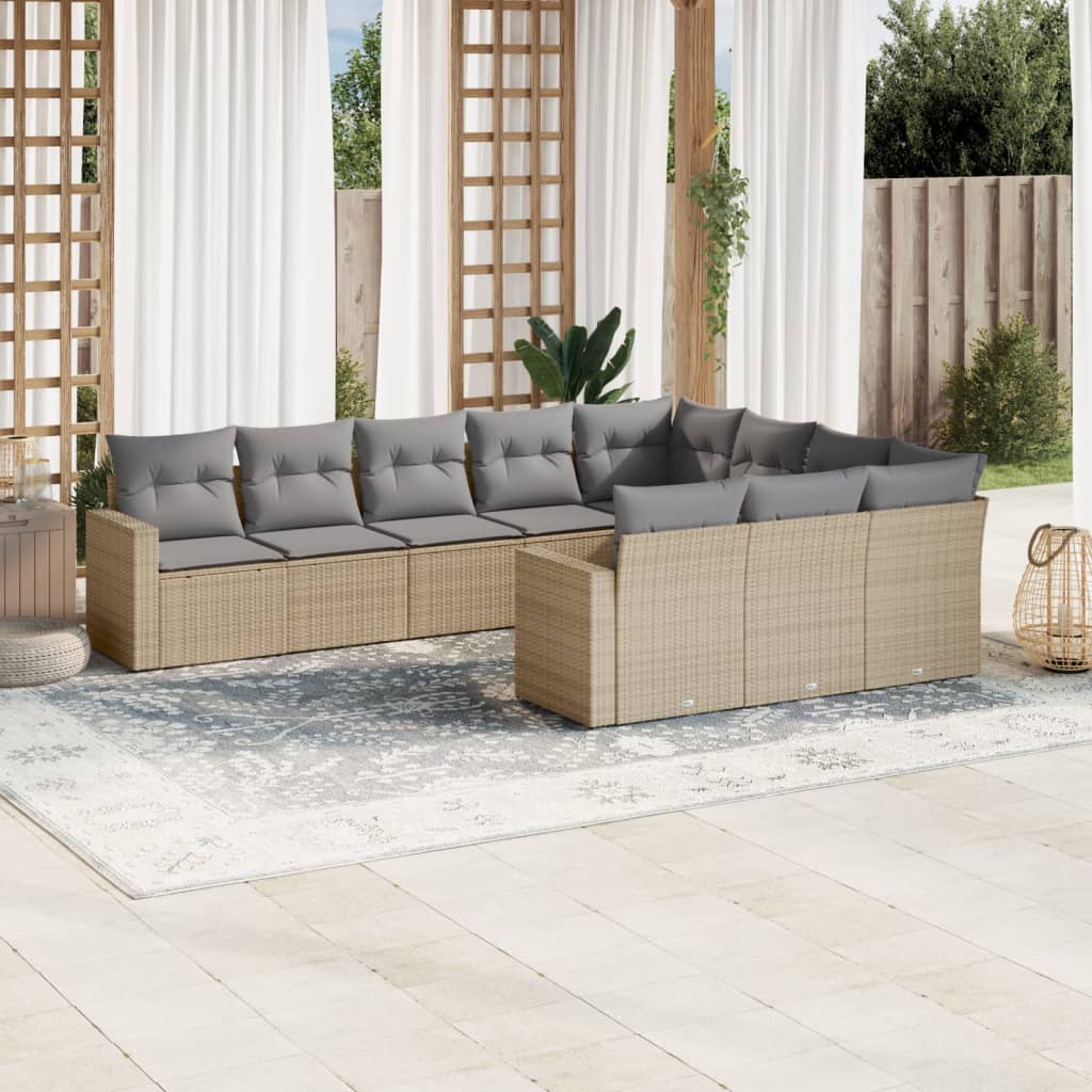 10-tlg. Garten-Sofagarnitur mit Kissen Beige Poly Rattan 10-tlg. Garten-Sofagarnitur mit Kissen Beige Poly Rattan