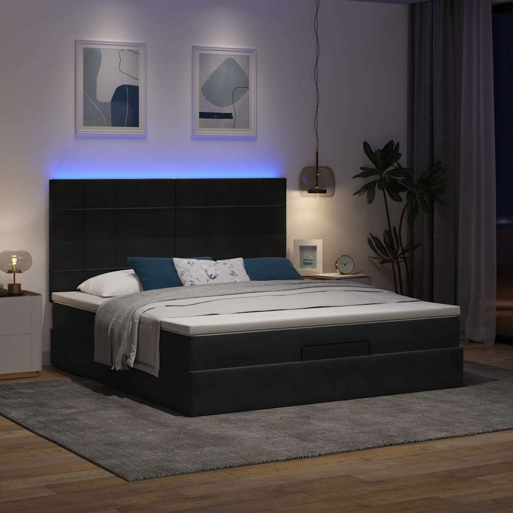 Ottoman-Bett mit Matratzen Schwarz 160x200 cm Samt