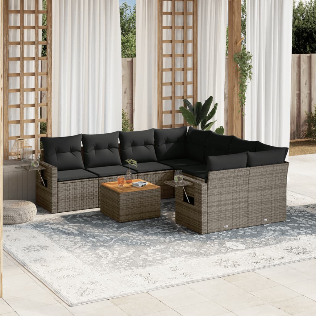 9-tlg. Garten-Sofagarnitur mit Kissen Grau Poly Rattan 9-tlg. Garten-Sofagarnitur mit Kissen Grau Poly Rattan