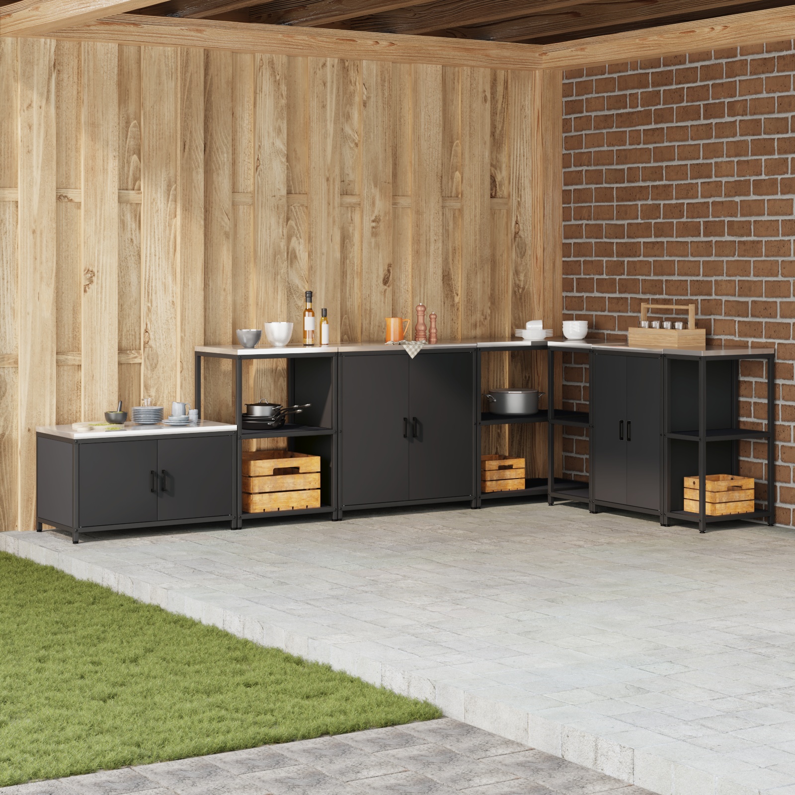 Küchenlagerregal mit Regal mit Speicher mit Tür Schwarz 60 x 50 x 92 cm Stahl