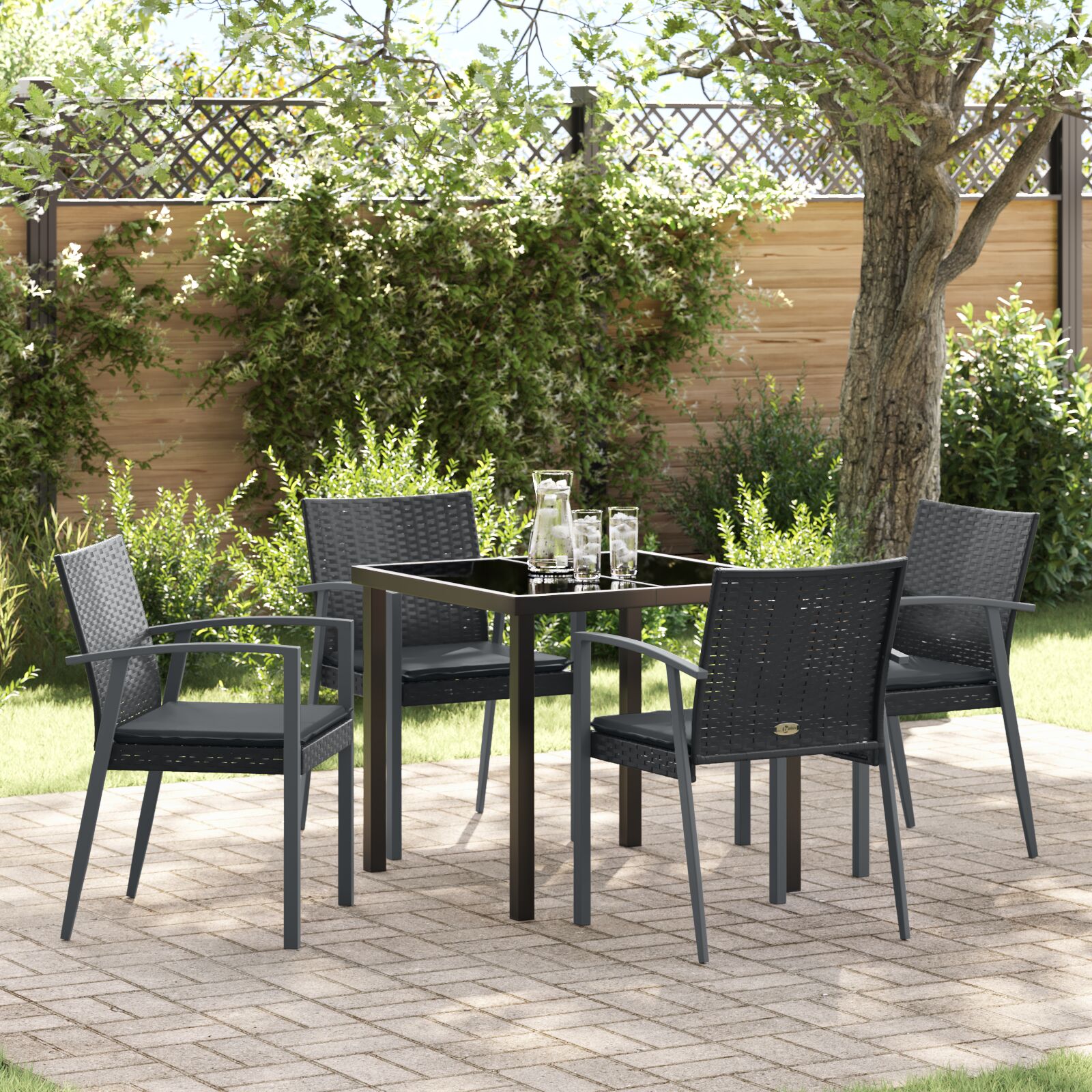 Set aus 3 Schwarz Poly-Rattan, Stahl Standardgröße Ergonomisch