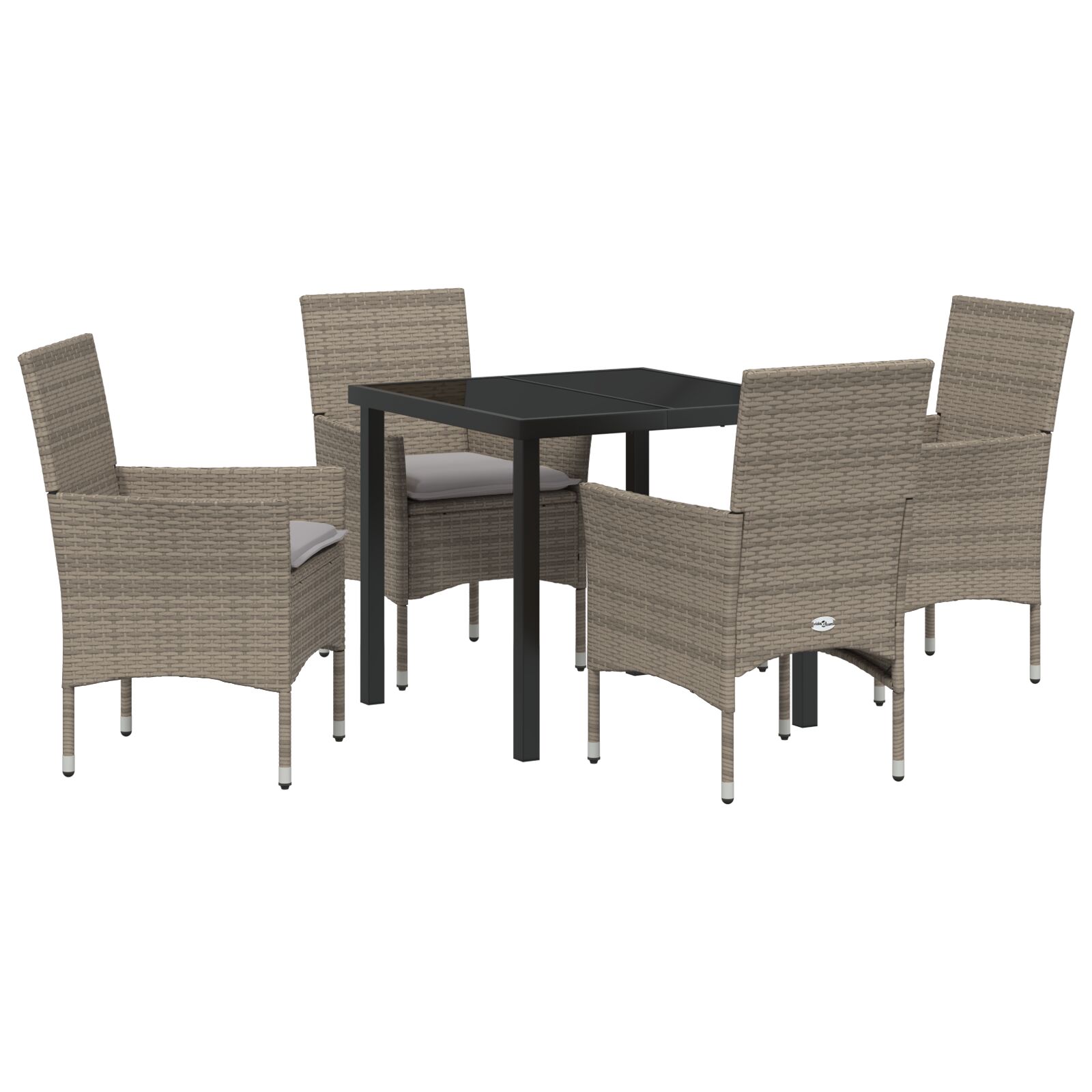 5-teiliges Garten-Essset mit Kissen Grau Poly Rattan, Gartentisch Schwarz 80x80x73 cm Tempered Glass 5-teiliges Garten-Essset mit Kissen Grau Poly Rattan, Gartentisch Schwarz 80x80x73 cm Tempered Glass