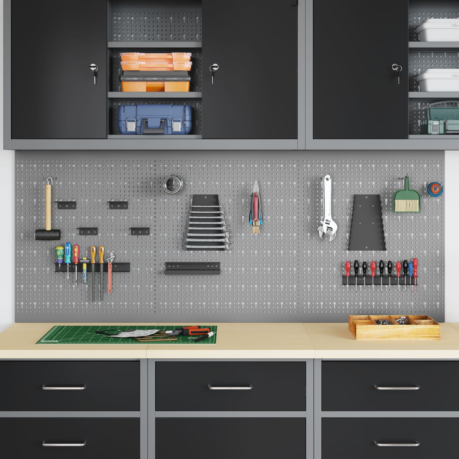 vidaXL Pegboards 3 Teile mit 15 Zubehörteilen Grau 50x60 cm Stahl
