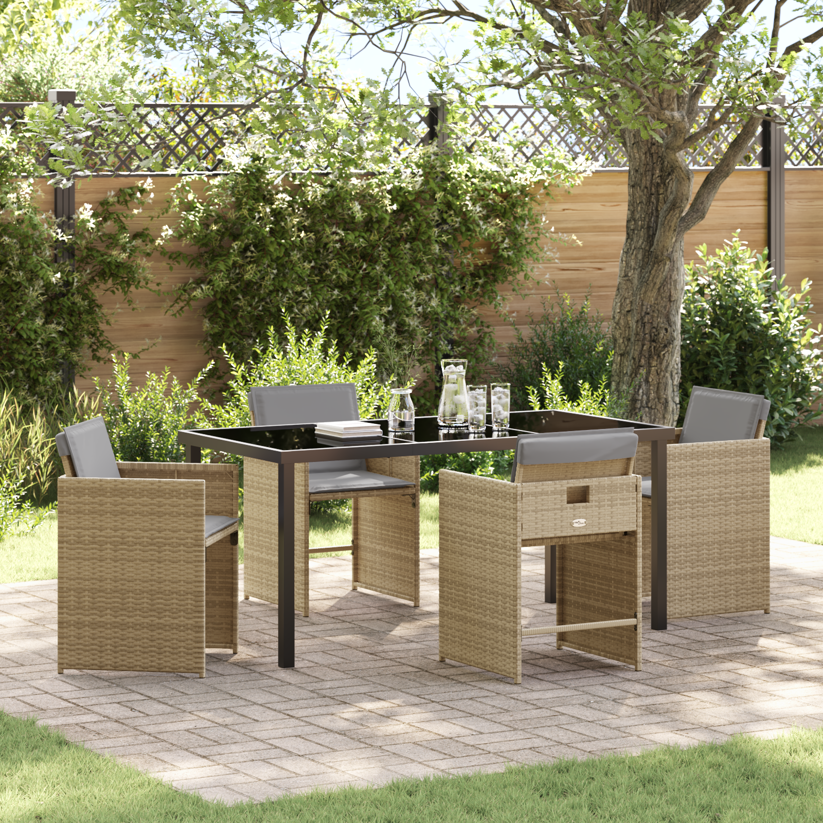 5-teiliges Garten Essset mit Kissen Beige Poly Rattan 5-teiliges Garten Essset mit Kissen Beige Poly Rattan