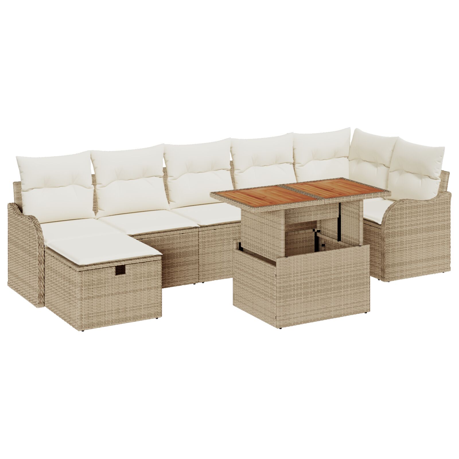 8-teiliges Garten Sofa Set mit Kissen Beige Poly Rattan, 2-Sitzer Garten Sofa mit Kissen Beige Poly Rattan