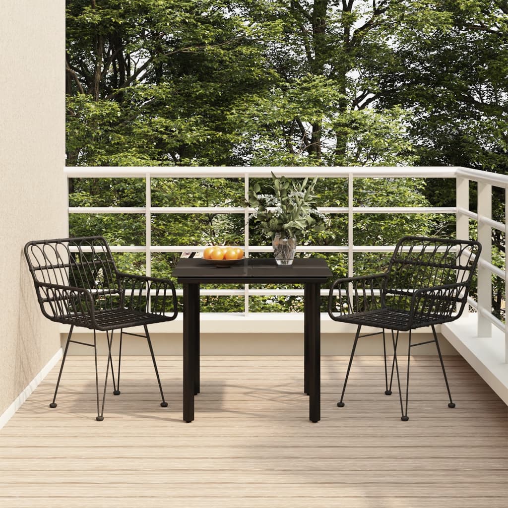 3-tlg. Garten-Essgruppe Schwarz Poly Rattan 3-tlg. Garten-Essgruppe Schwarz Poly Rattan