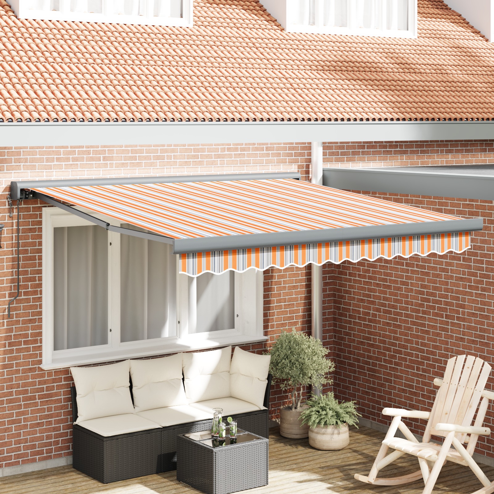 Automatische einziehbare Markise mit bunten Streifen 300x250 cm