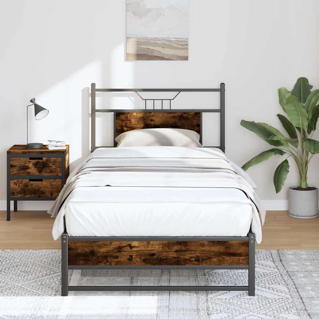 Bettgestell ohne Matratze Räuchereiche 90x190 cm Holzwerkstoff
