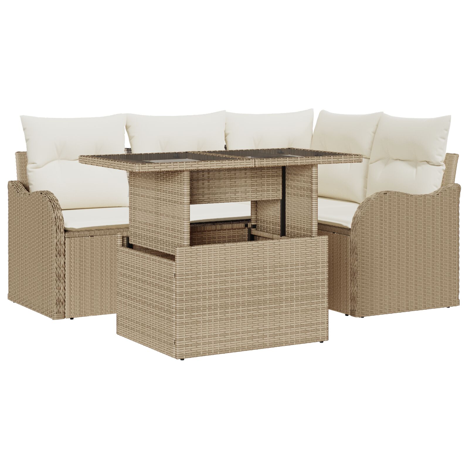 5-teiliges Garten Sofa Set mit Kissen Beige Poly Rattan, 2-Sitzer Garten Sofa mit Kissen Beige Poly Rattan 5-teiliges Garten Sofa Set mit Kissen Beige Poly Rattan, 2-Sitzer Garten Sofa mit Kissen Beige Poly Rattan