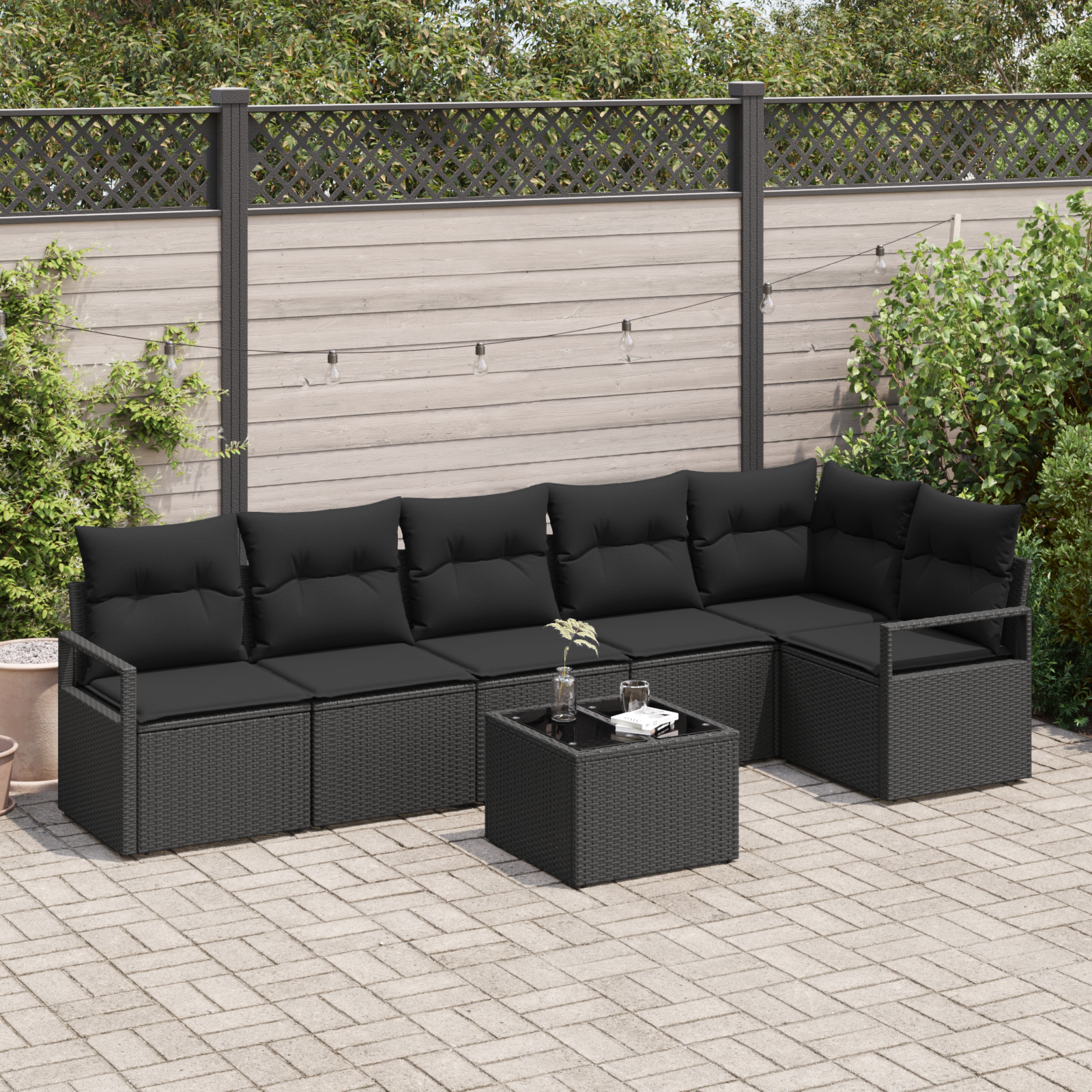 7-teiliges Garten-Sofa-Set mit Kissen Beige Poly-Rattan 7-teiliges Garten-Sofa-Set mit Kissen Beige Poly-Rattan