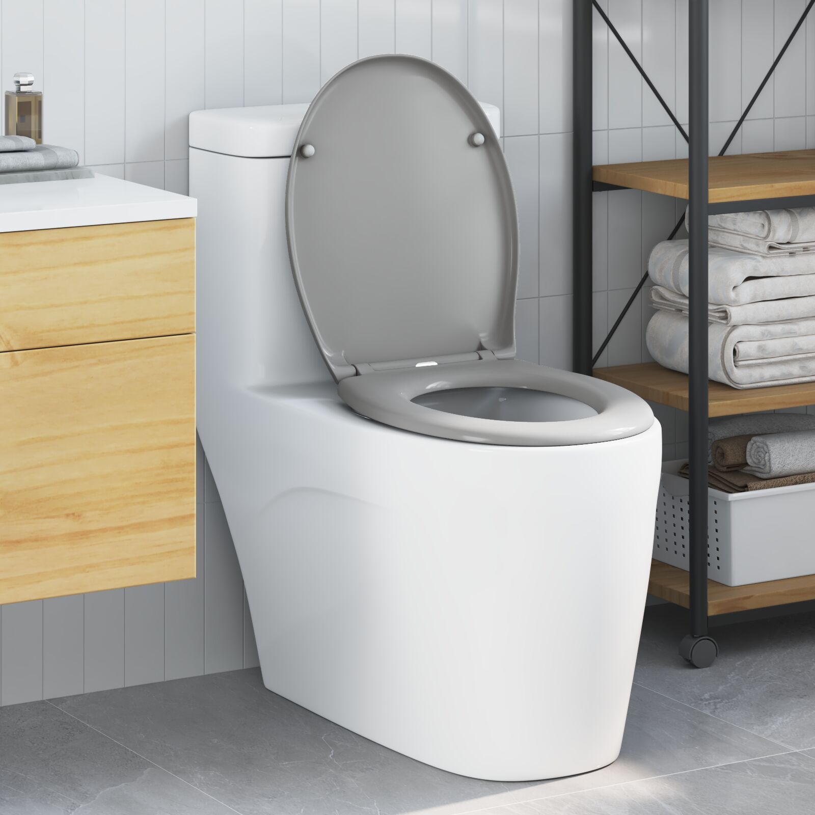 Schnellverschluss-Toilettensitz mit sanftem Schließen Duroplast Grau