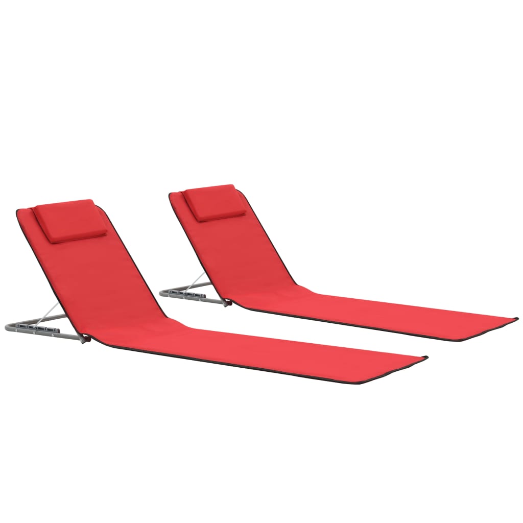 Klappbare Strandmatte 2 Stk. Stahl und Stoff Rot Klappbare Strandmatte 2 Stk. Stahl und Stoff Rot