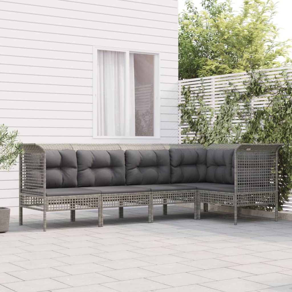 5-tlg. Garten-Lounge-Set mit Kissen Grau Poly Rattan 5-tlg. Garten-Lounge-Set mit Kissen Grau Poly Rattan