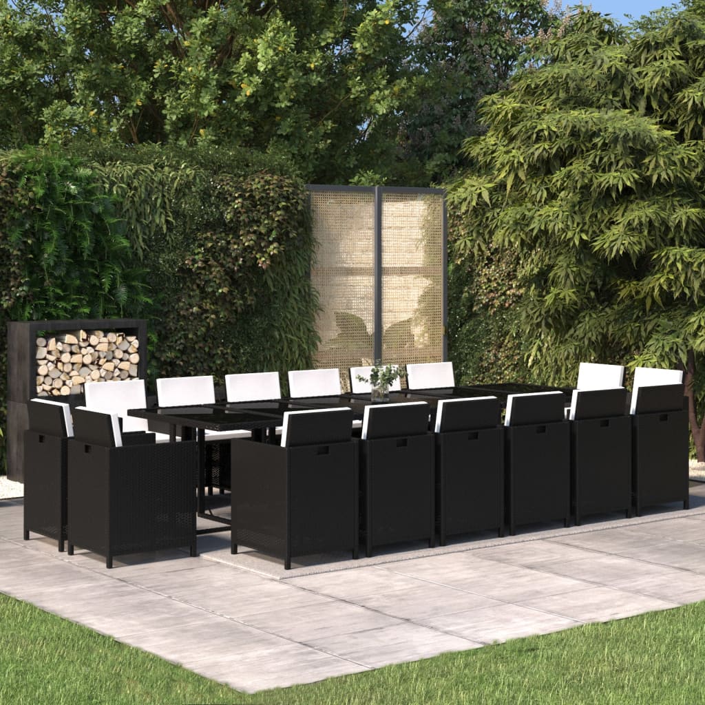17-tlg. Garten-Essgruppe mit Kissen Poly Rattan Schwarz 17-tlg. Garten-Essgruppe mit Kissen Poly Rattan Schwarz