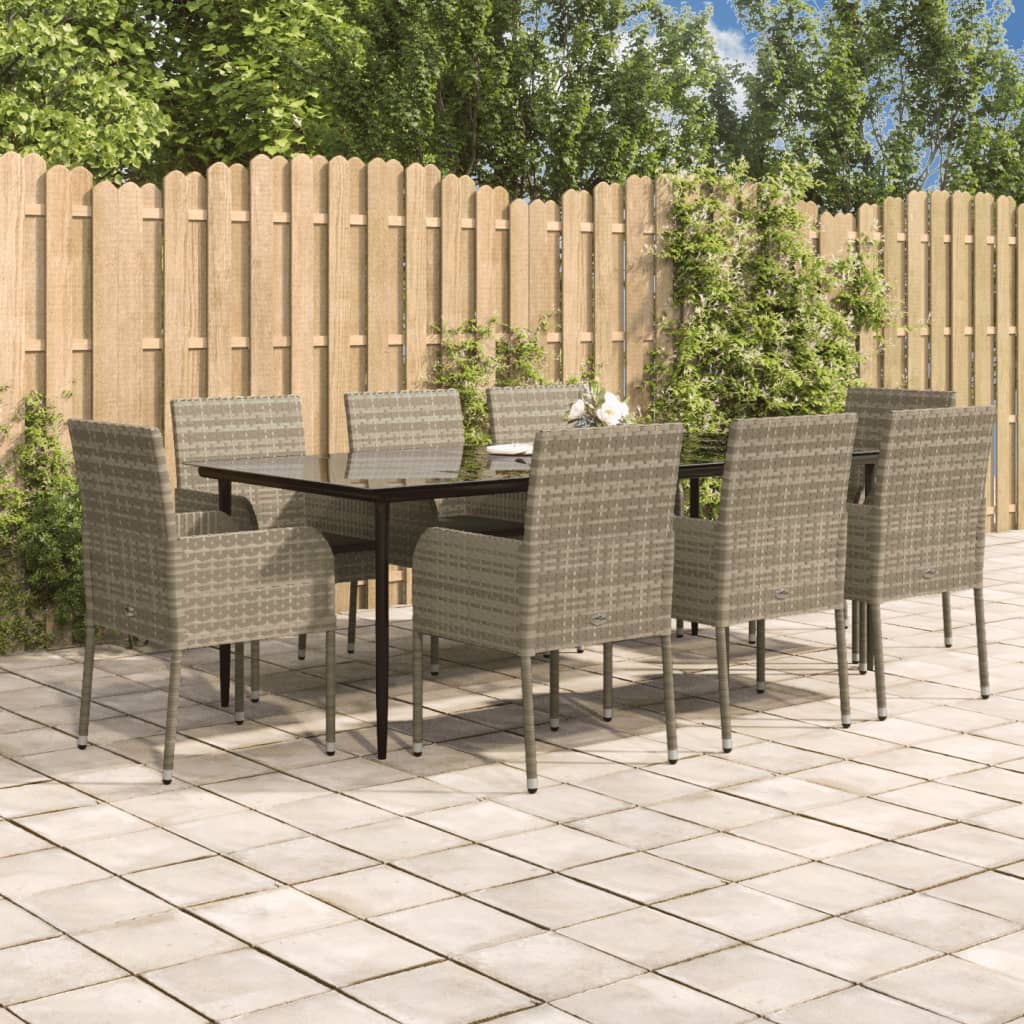 9-tlg. Garten-Essgruppe mit Kissen Schwarz und Grau Poly Rattan 9-tlg. Garten-Essgruppe mit Kissen Schwarz und Grau Poly Rattan